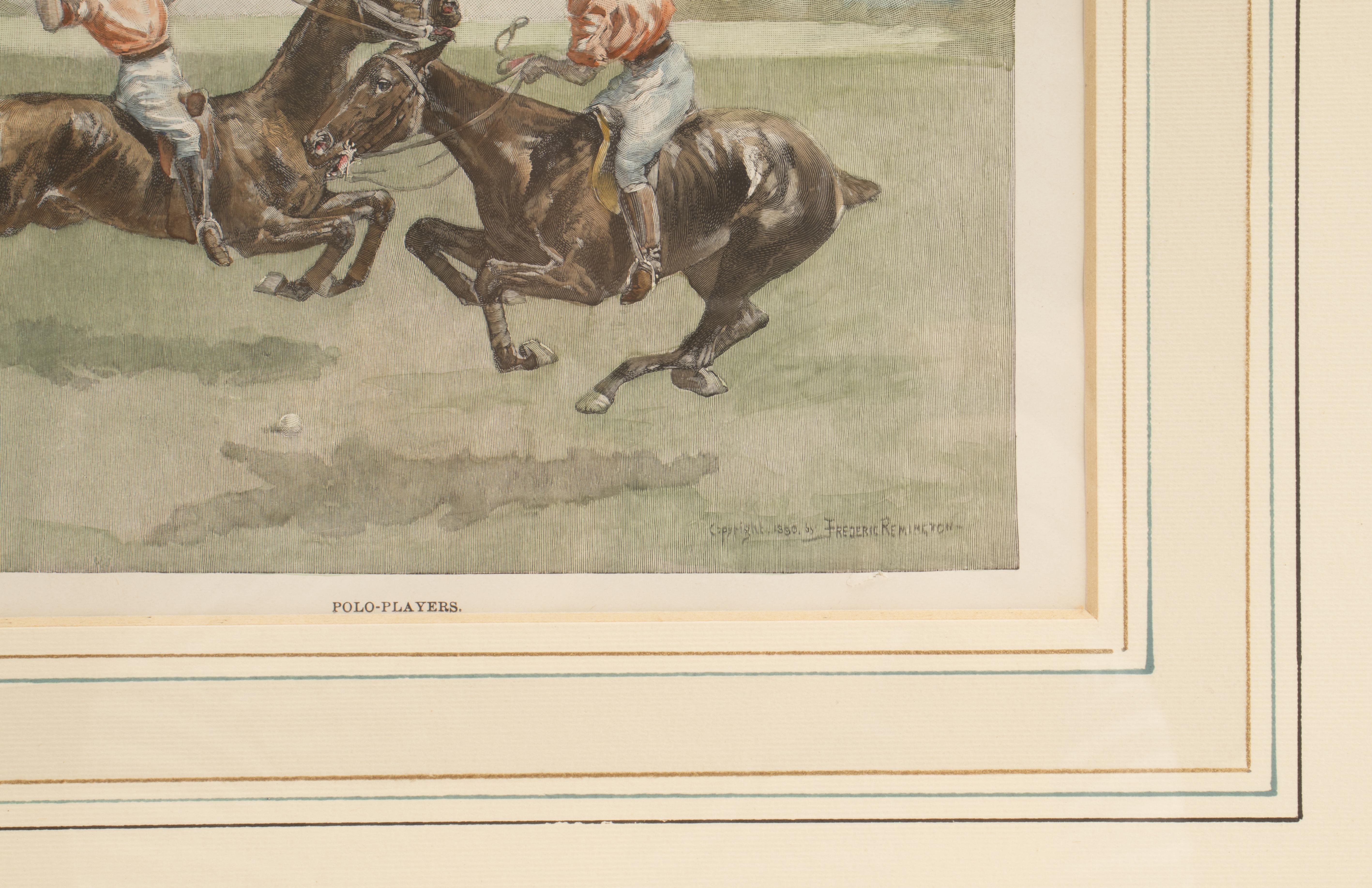 Watercolor Finished Print Depicting Polo Players, USA, 1900 In Excellent Condition For Sale In Milan, IT
