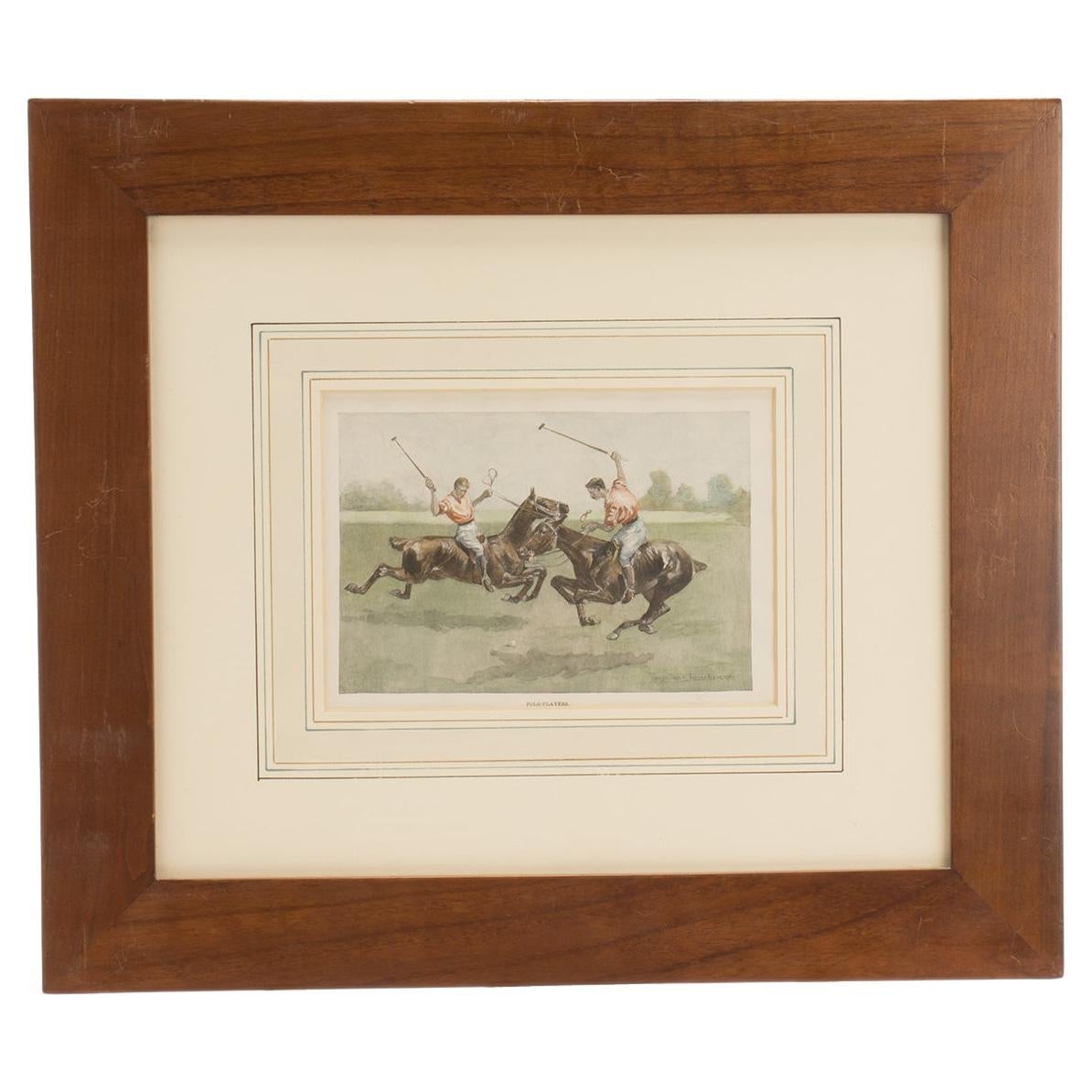 A watercolor finished print depicting polo players, USA 1900. For Sale