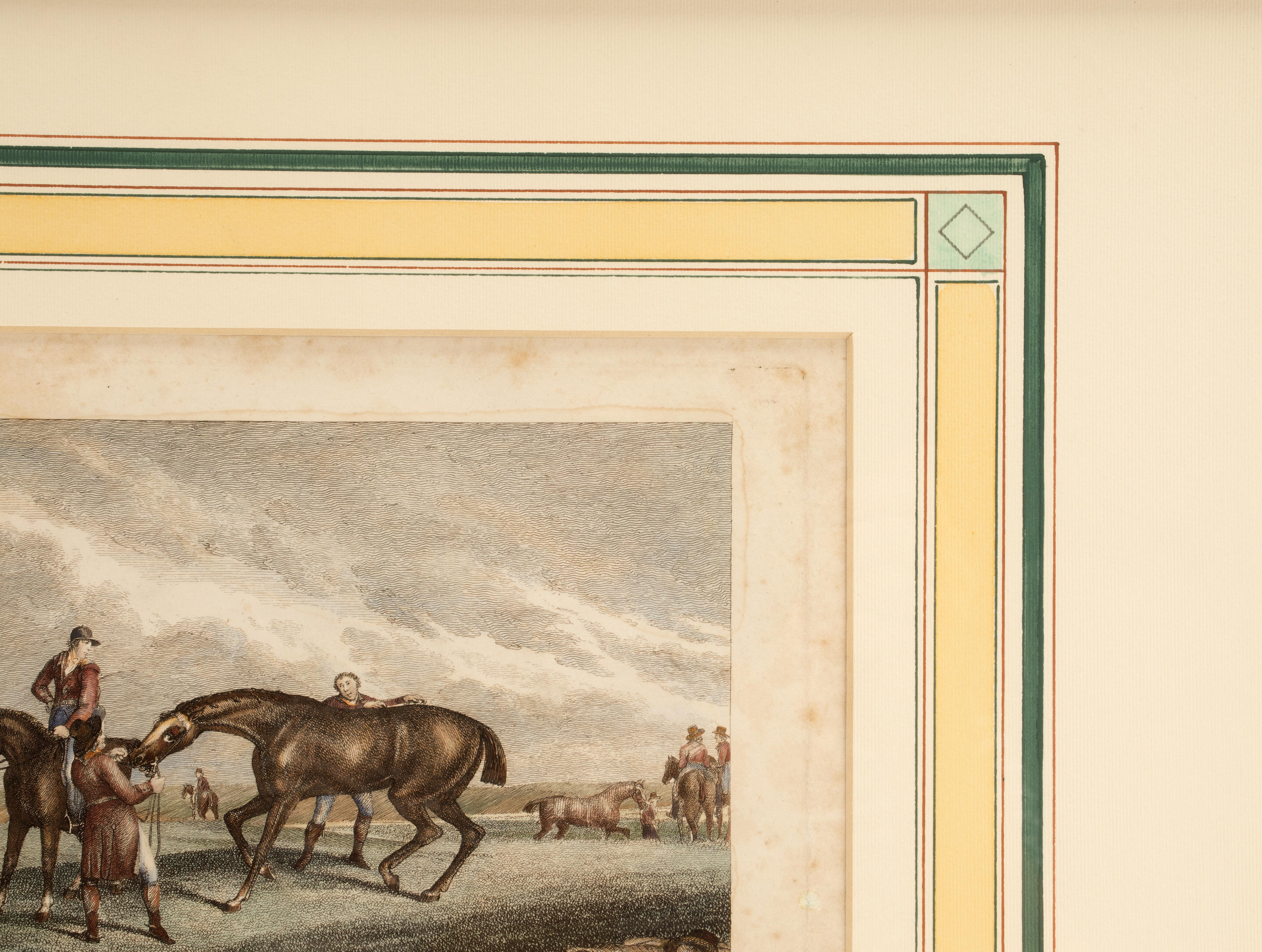 Watercolor Finished Print Depicting Racing Horses, England 1799 In Excellent Condition For Sale In Milan, IT