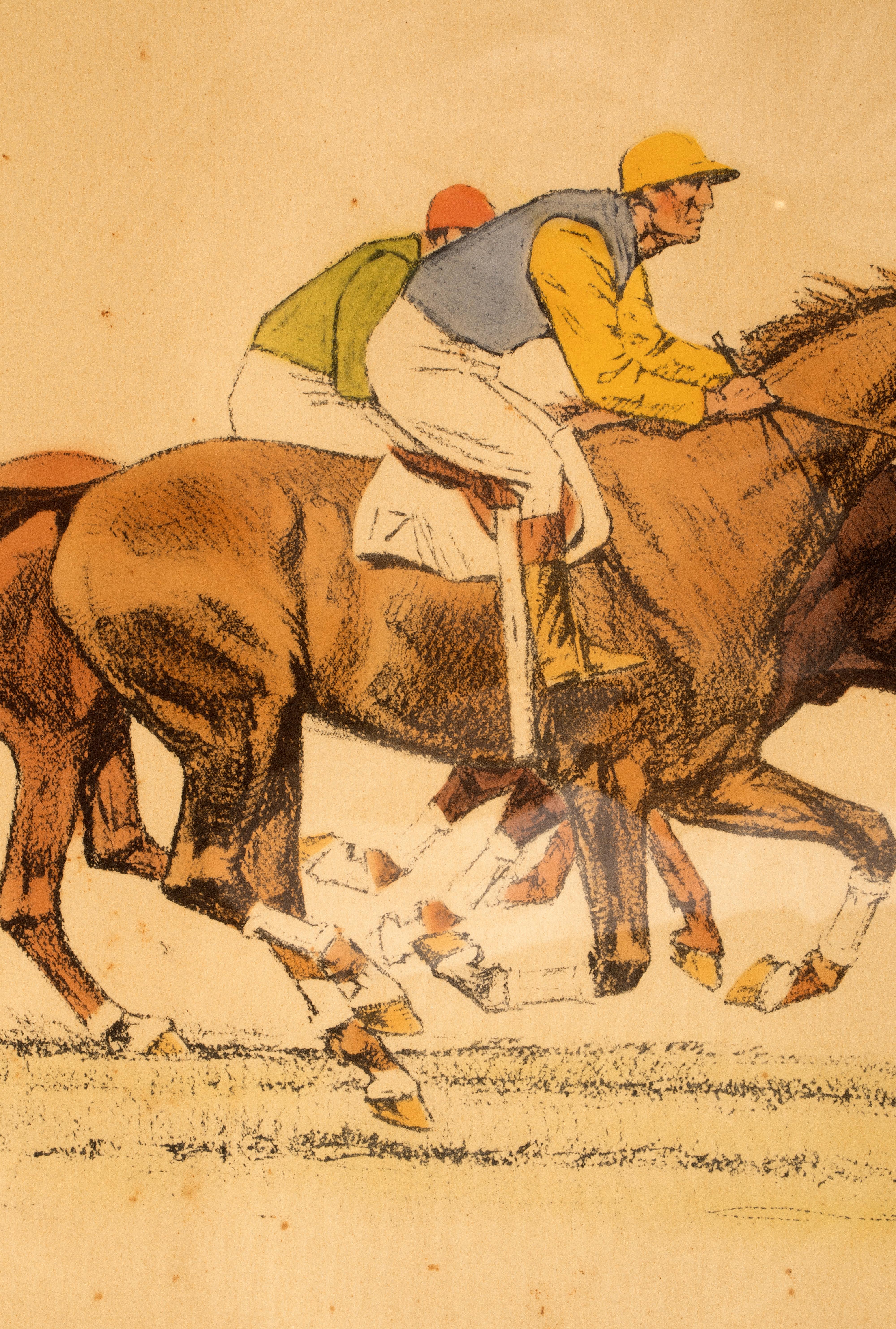 Impression à l'aquarelle représentant des chevaux en train de courir, États-Unis, 1900 Excellent état - En vente à Milan, IT