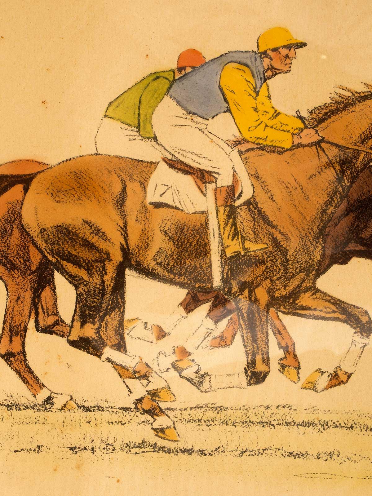 Ein Aquarell mit der Darstellung von laufenden Pferden, USA 1900. im Zustand „Gut“ im Angebot in Milan, IT
