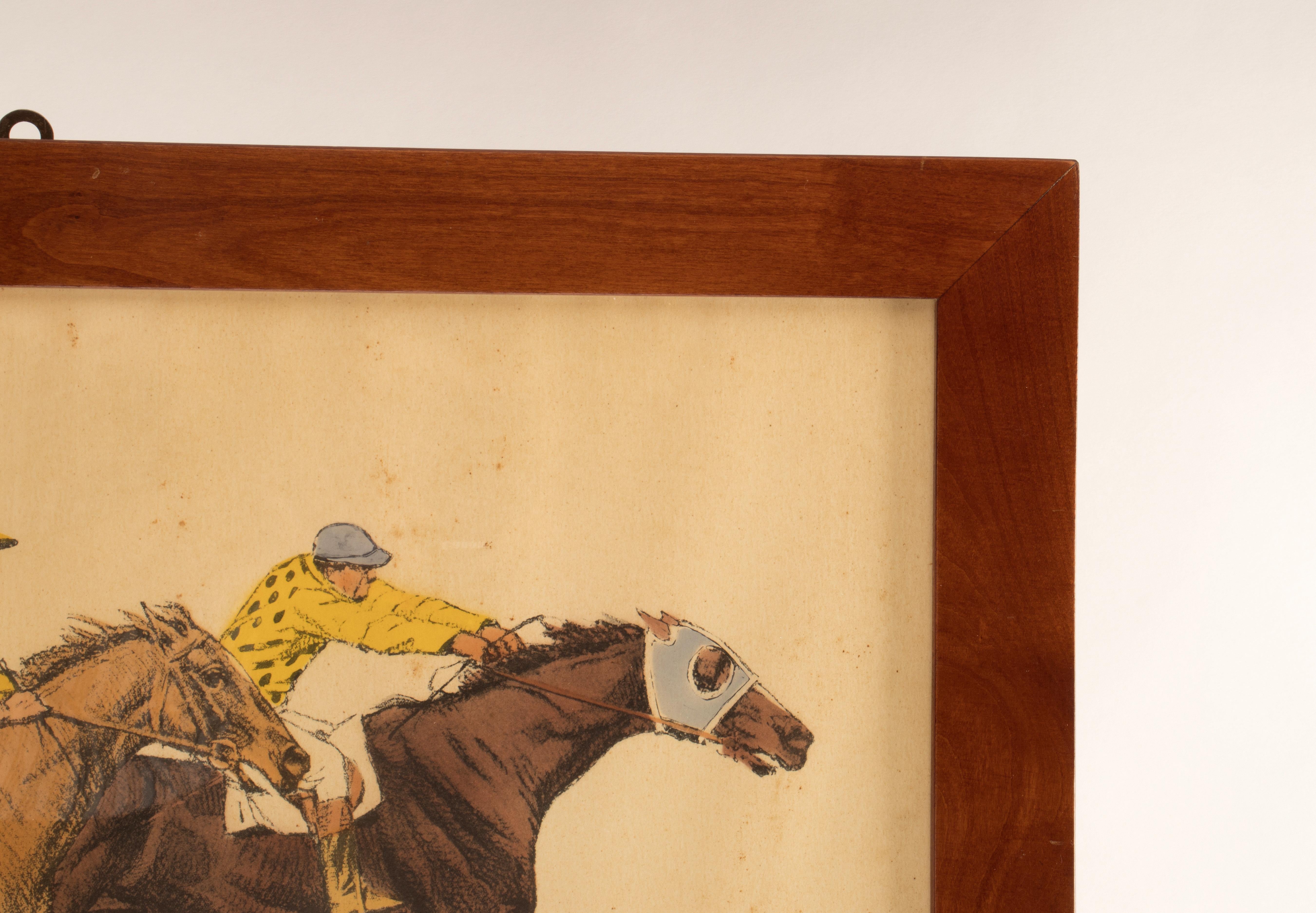 Early 20th Century Watercolor Finished Print Depicting Running Horses, USA, 1900 For Sale