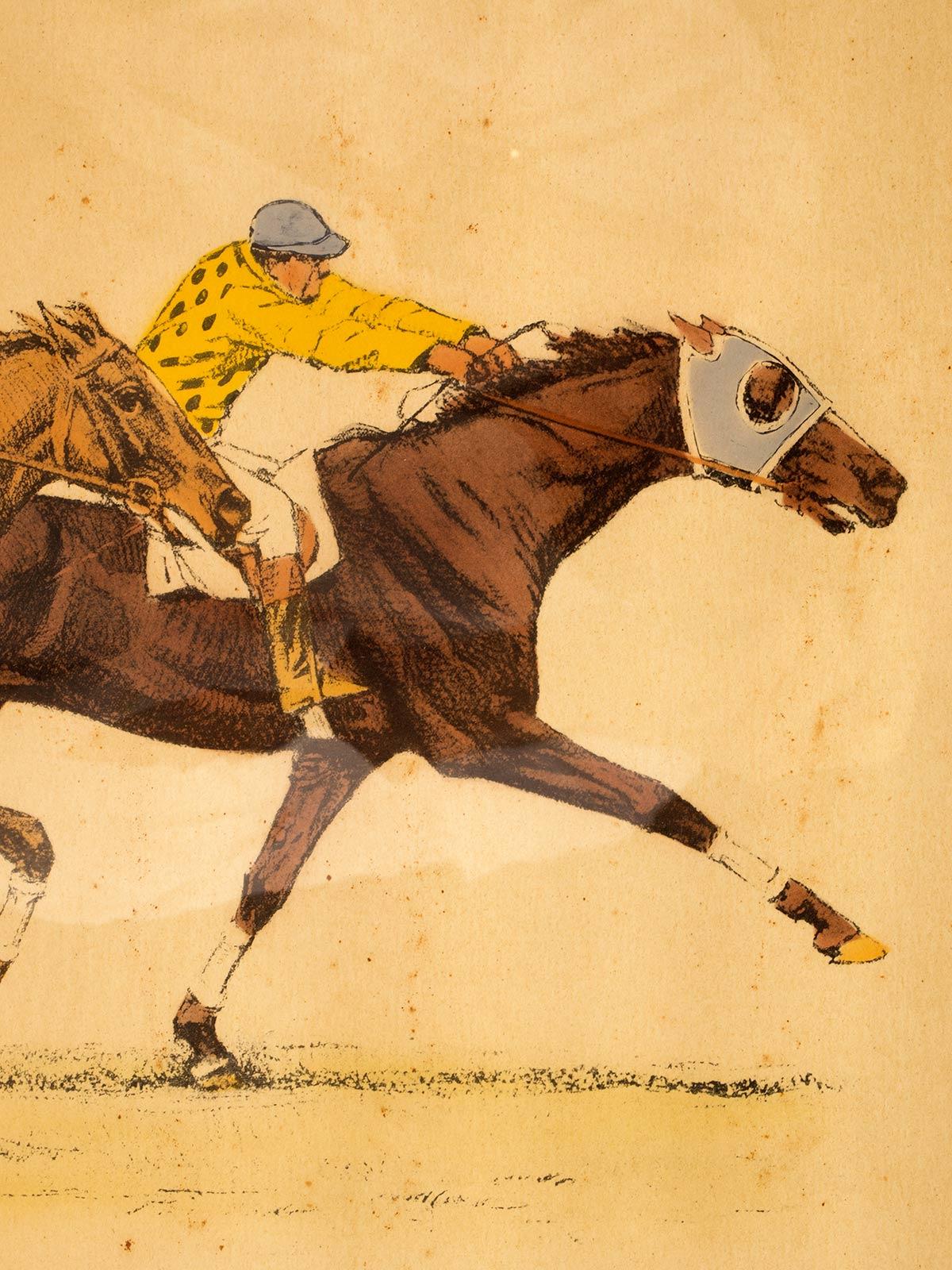 Ein Aquarell mit der Darstellung von laufenden Pferden, USA 1900. (20. Jahrhundert) im Angebot