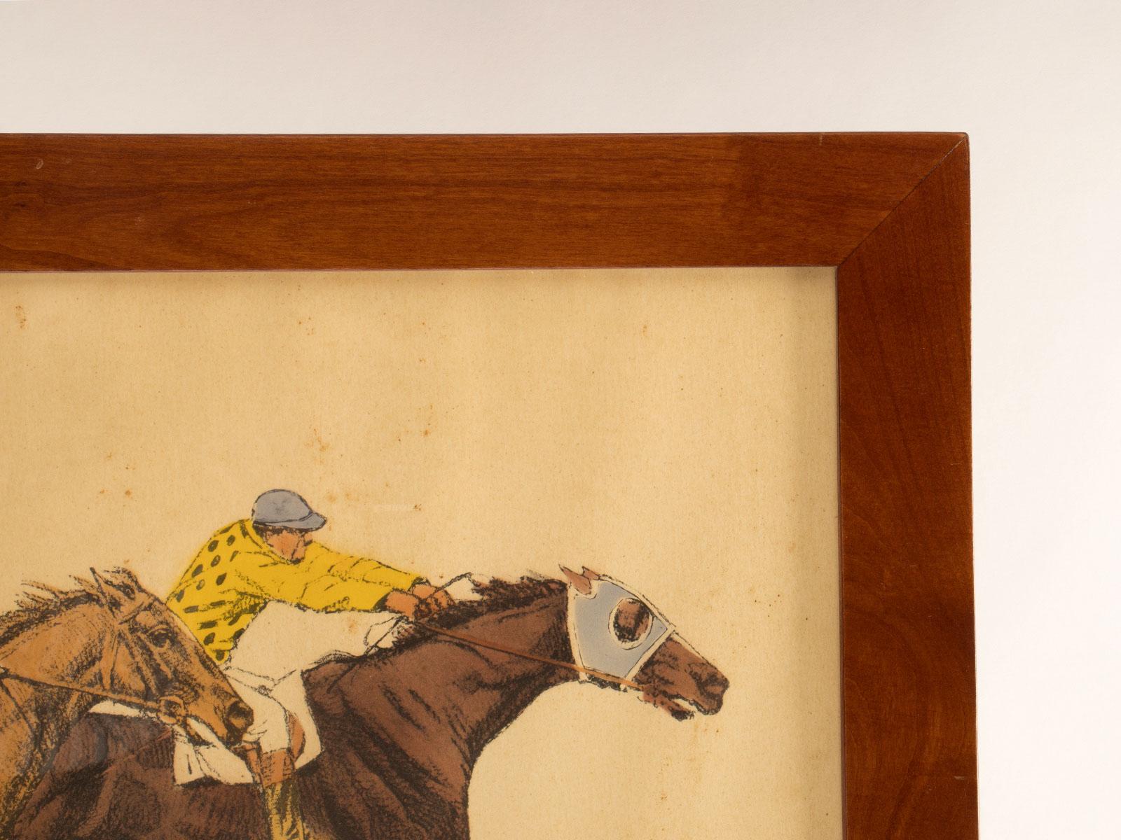 Ein Aquarell mit der Darstellung von laufenden Pferden, USA 1900. (Holz) im Angebot