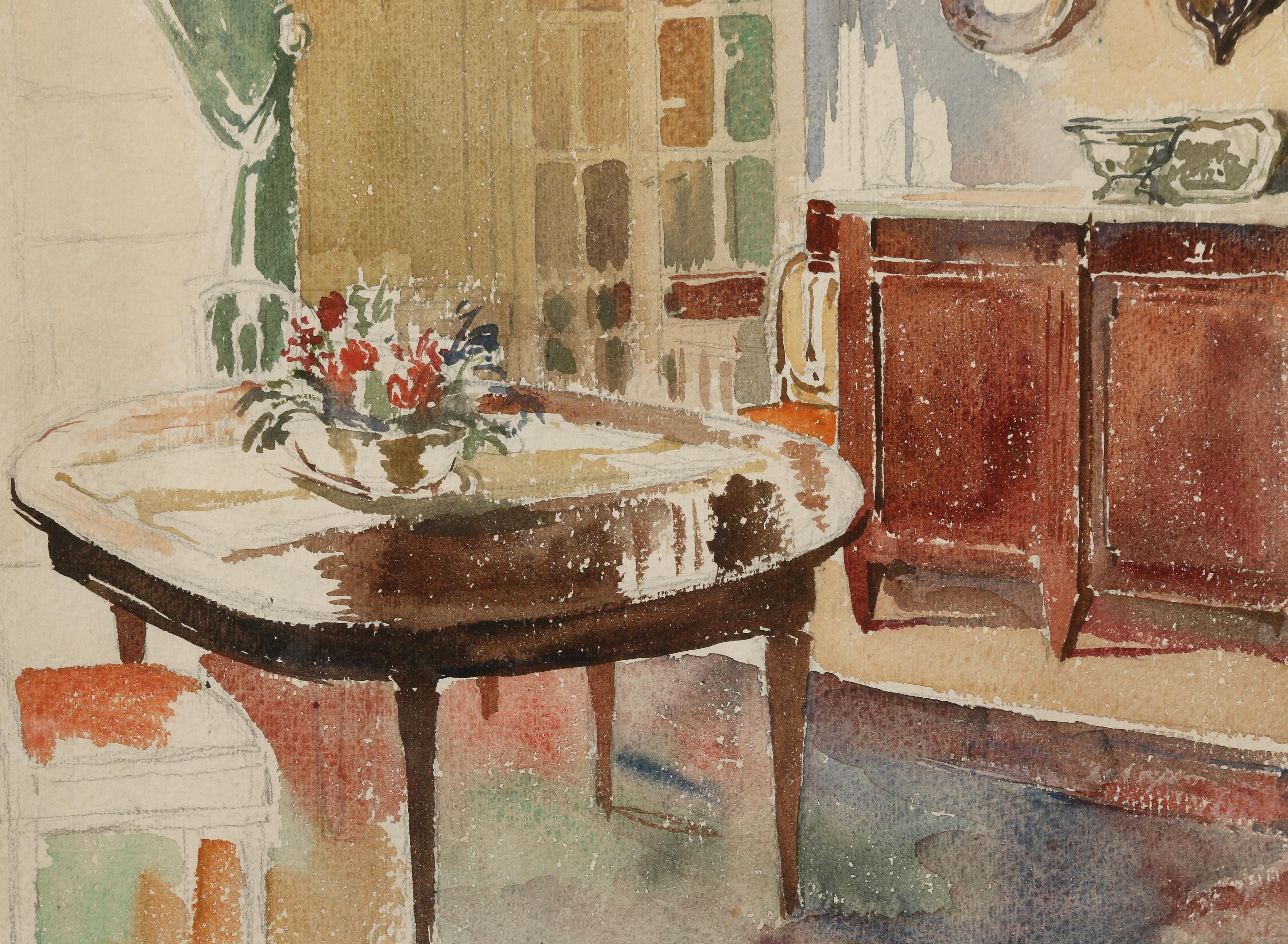 American Watercolor Interior Painting For Sale