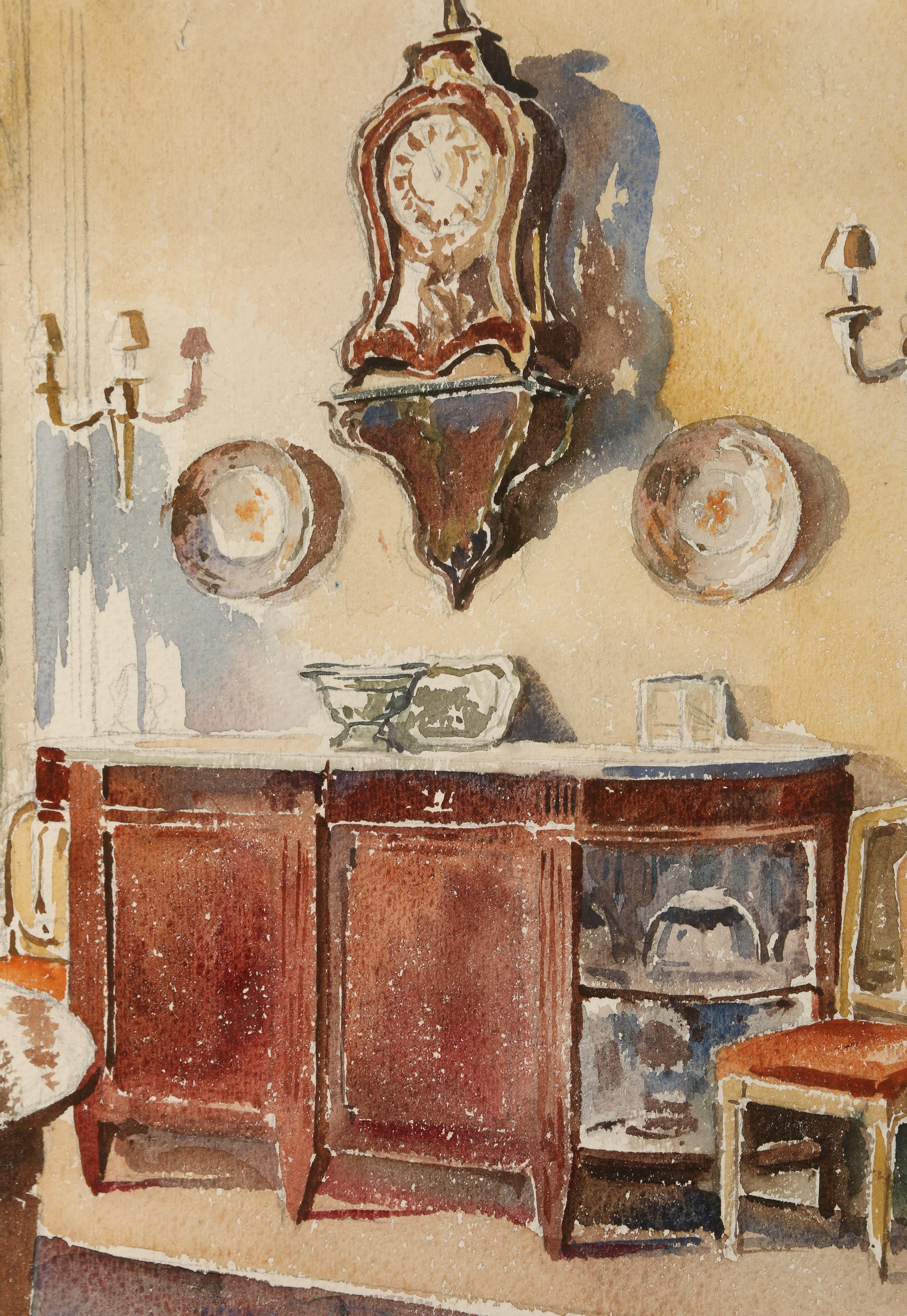 Watercolor Interior Painting In Excellent Condition For Sale In New York, NY
