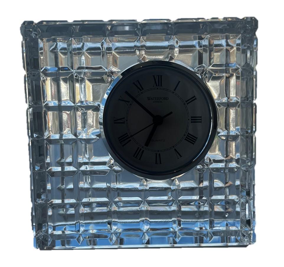 20th Century A Waterford Crystal Clock, Faceted Diamond Cut