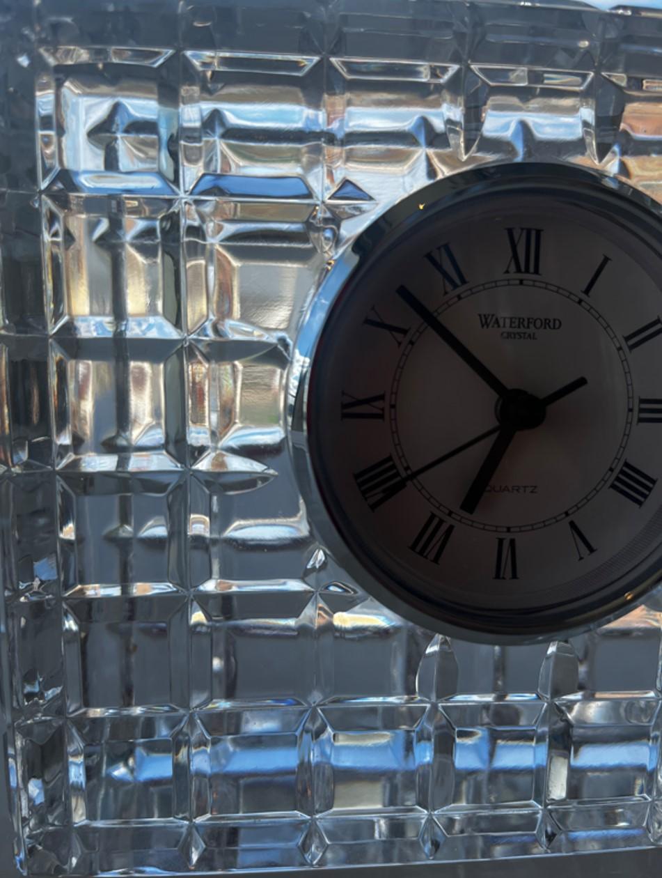 Glass A Waterford Crystal Clock, Faceted Diamond Cut