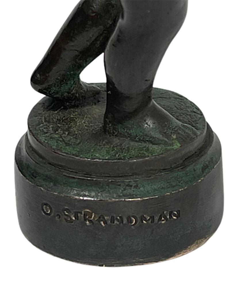 Swedish Wax Seal Stamp of a Girl in Bronze by Otto Valdemar Strandman For Sale