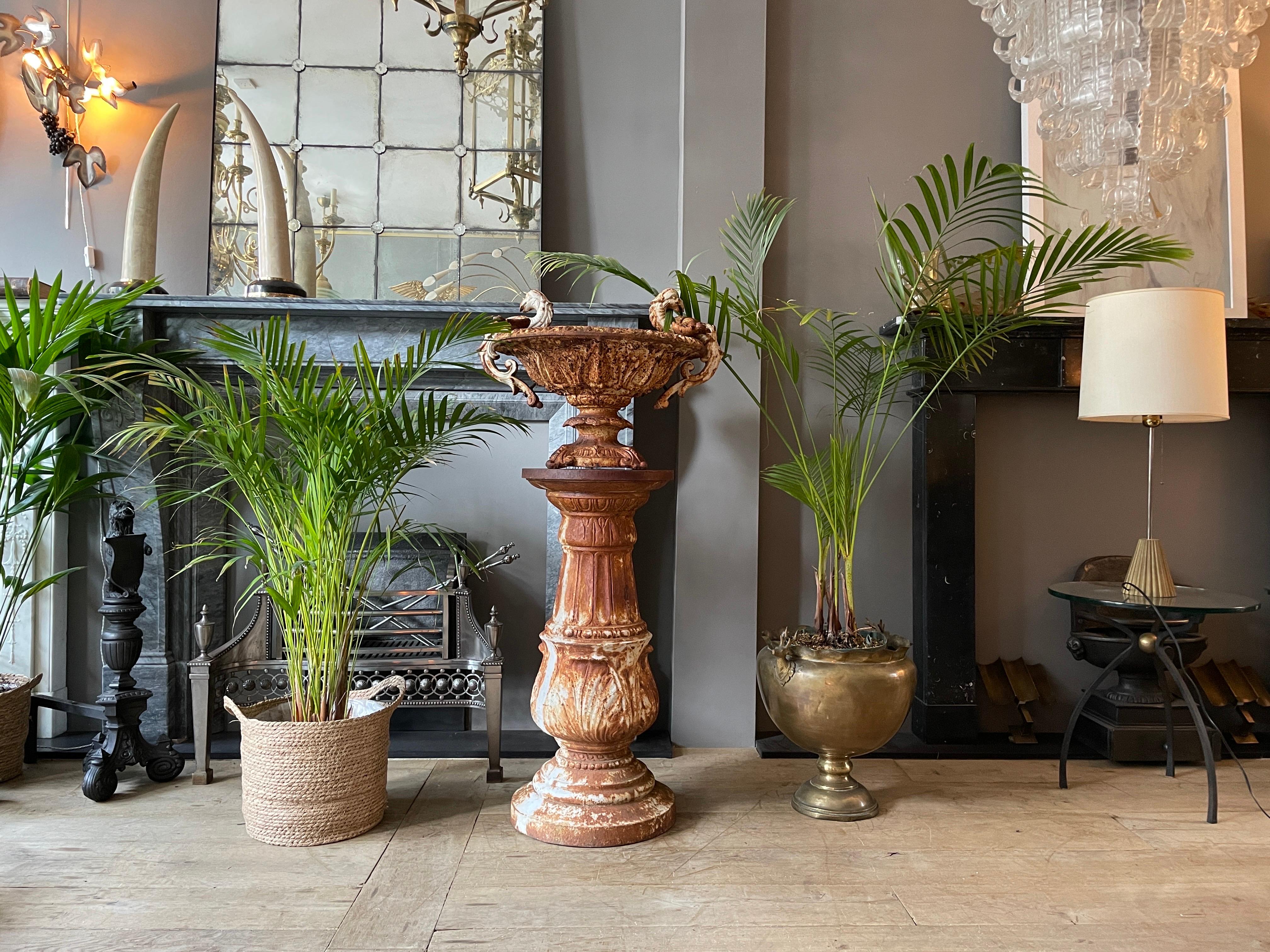 Weathered Cast Iron Urn and Pedestal 4