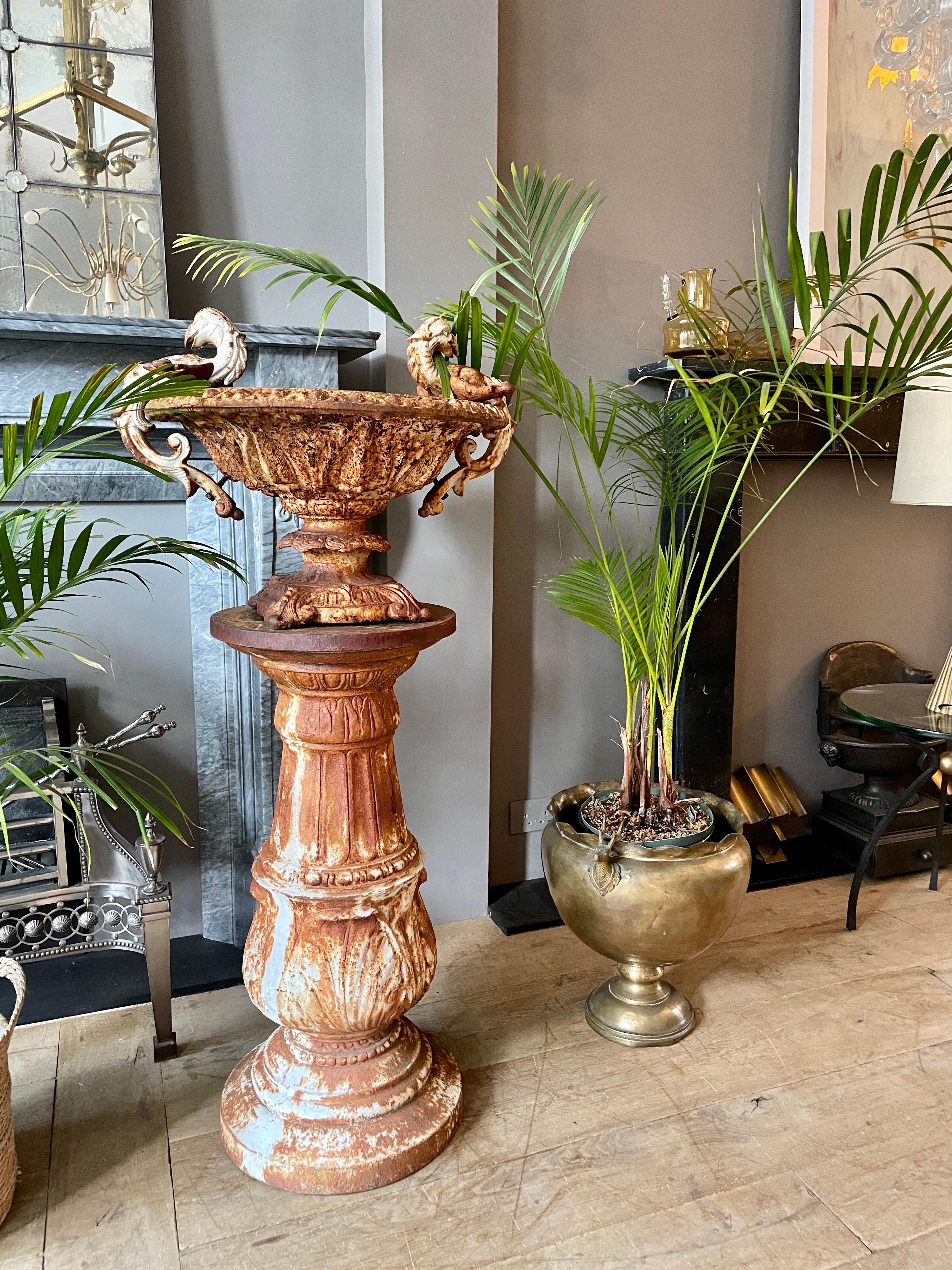 Weathered Cast Iron Urn and Pedestal 5
