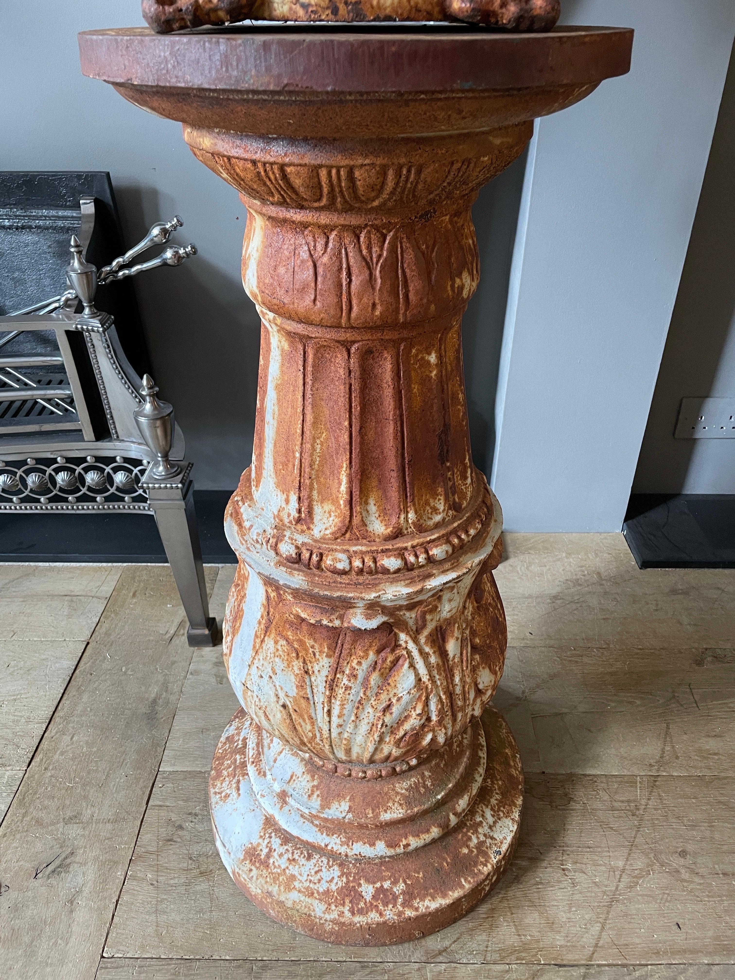 20th Century Weathered Cast Iron Urn and Pedestal