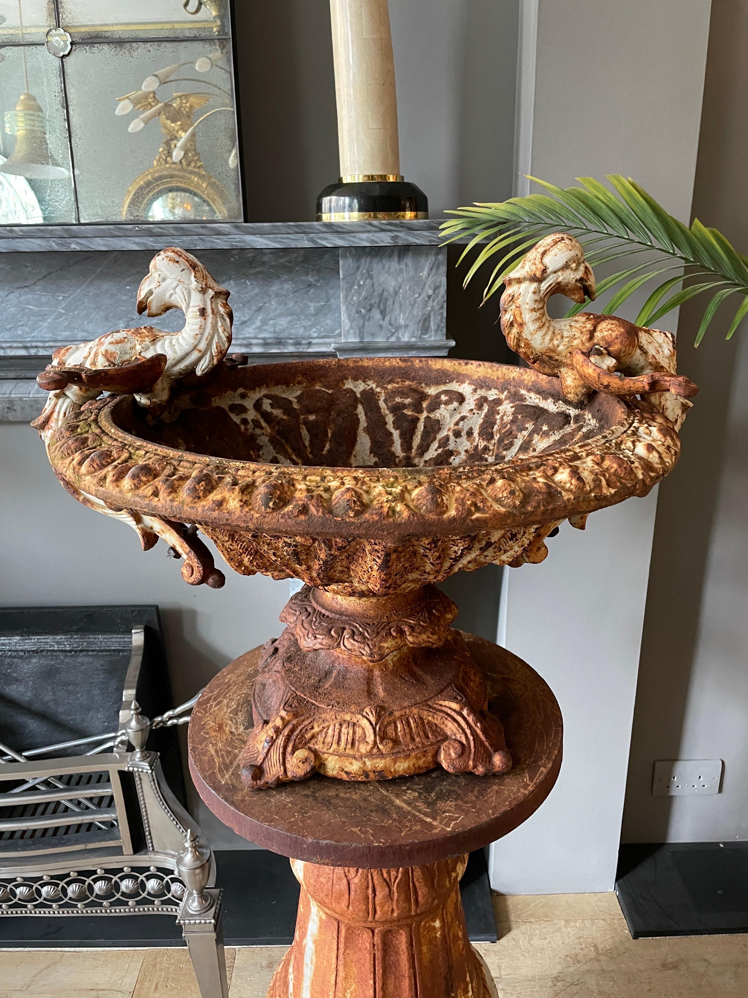 Weathered Cast Iron Urn and Pedestal 1