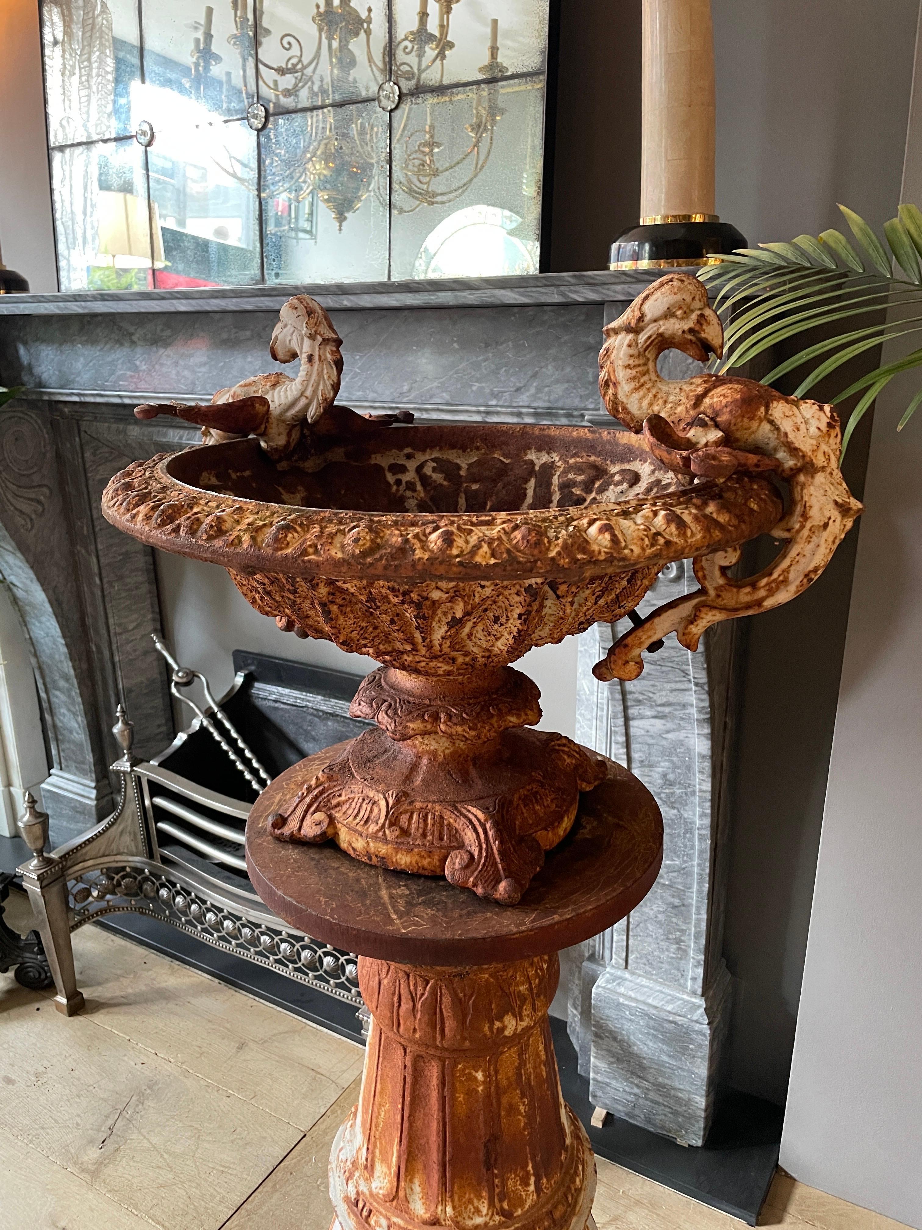 Weathered Cast Iron Urn and Pedestal 2