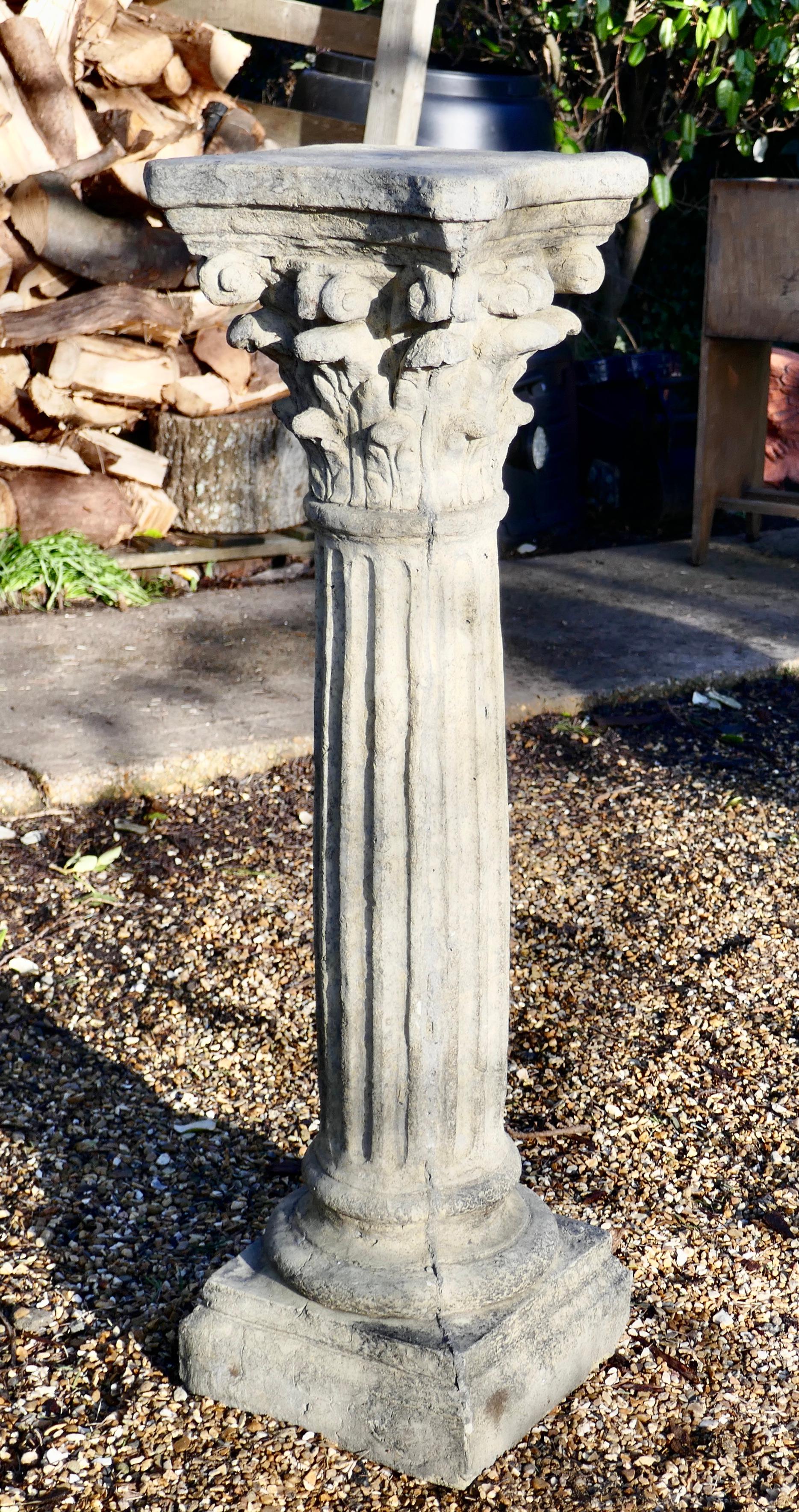 A weathered cast stone classical corinthian column pedestal


A superb fluted classical column pedestal, the pedestal is made in cast stone and has a weathered surface

The column is 36” tall and 11” square on the ground
NV20.