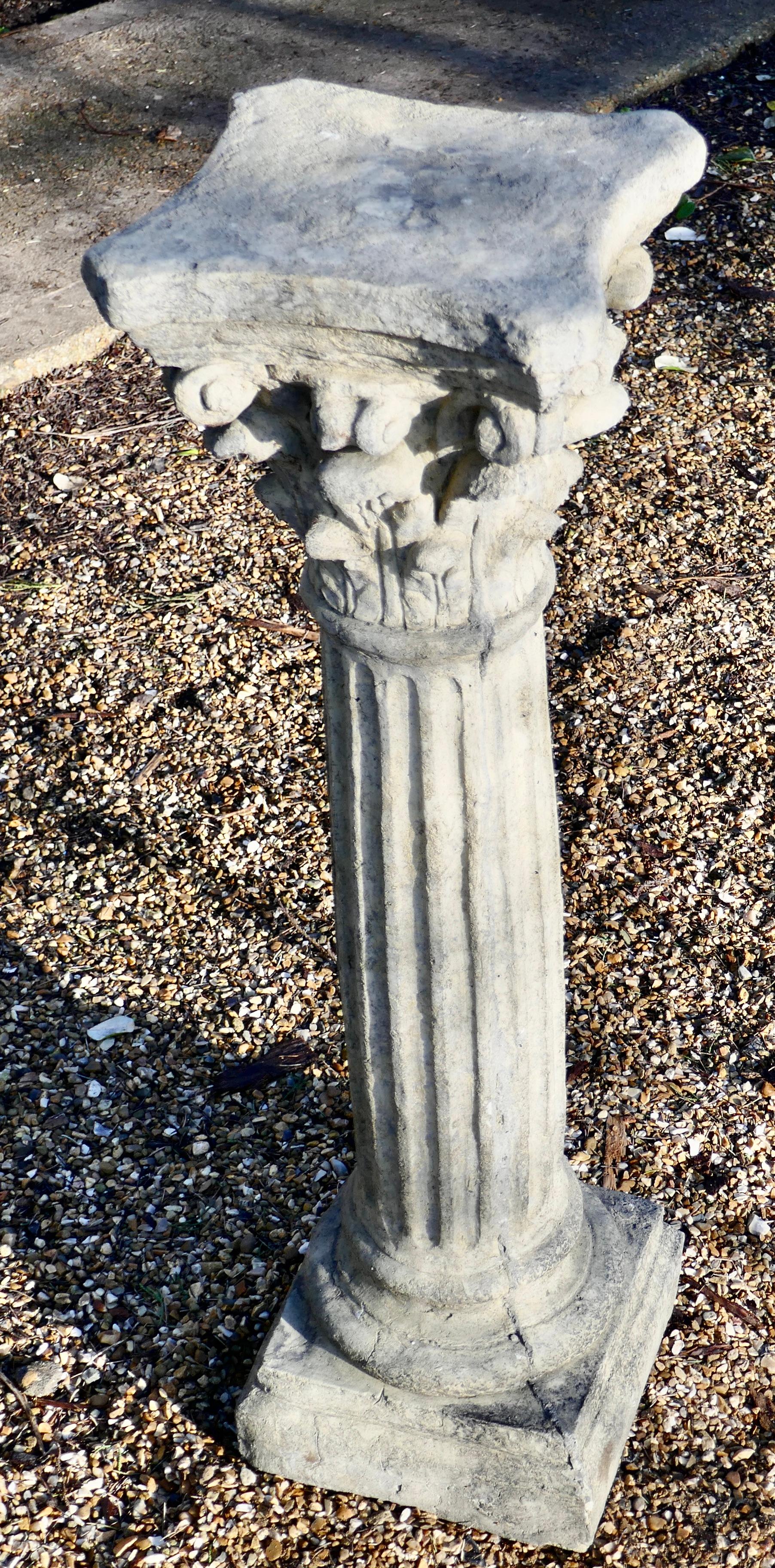 Classical Roman Weathered Cast Stone Classical Corinthian Column Pedestal For Sale