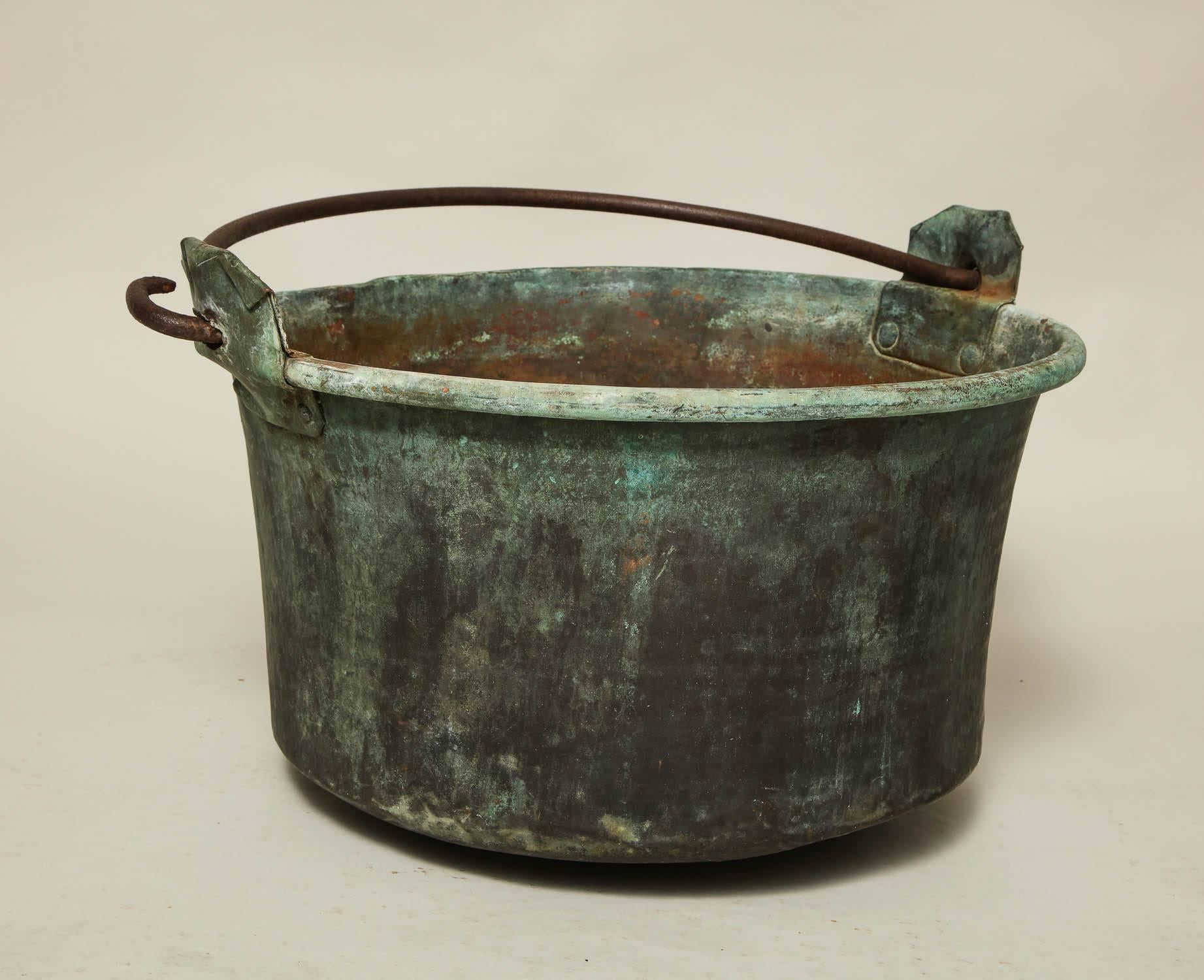 Large Patinated Copper and Wrought Iron Container In Distressed Condition In Greenwich, CT