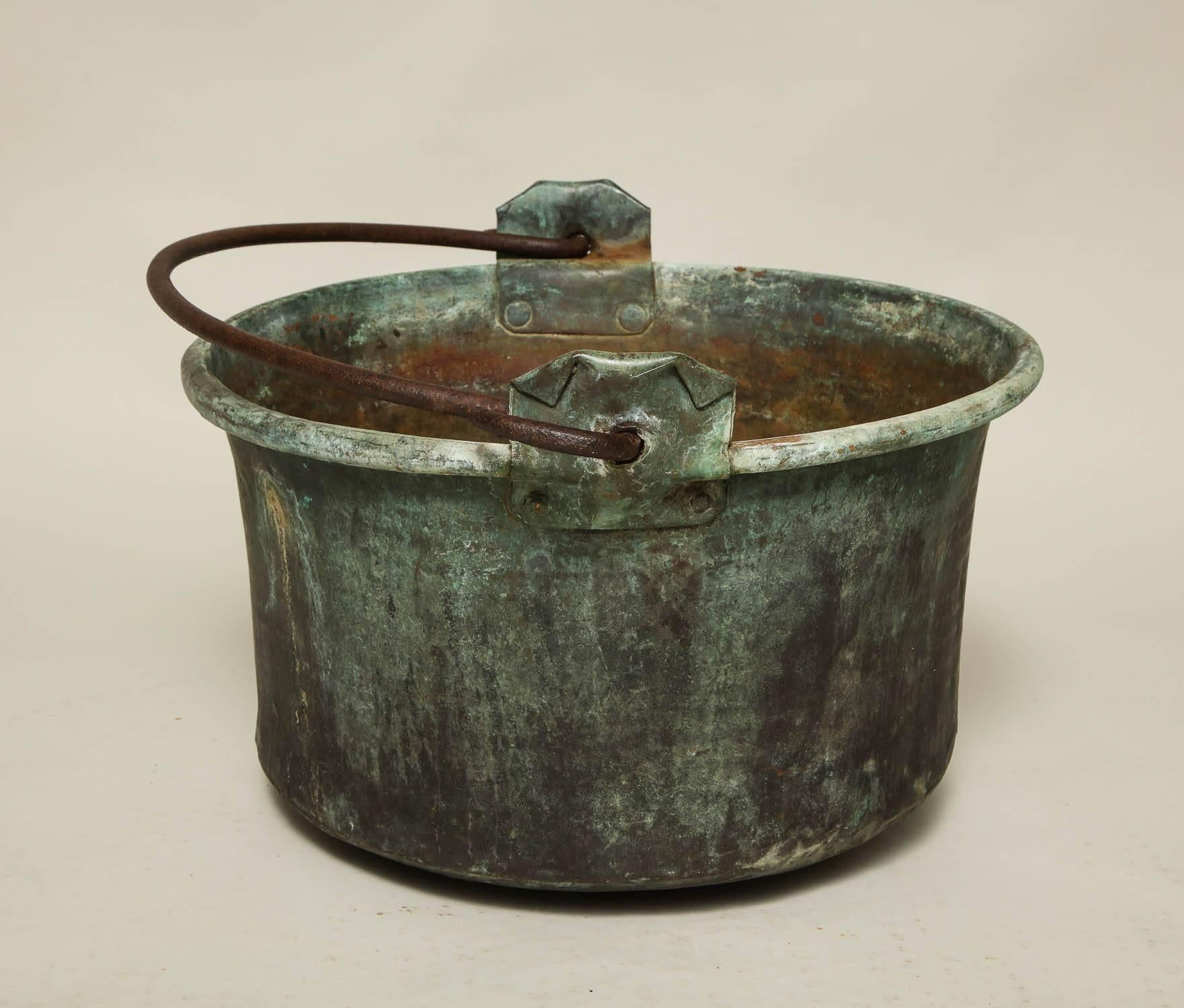 19th Century Large Patinated Copper and Wrought Iron Container