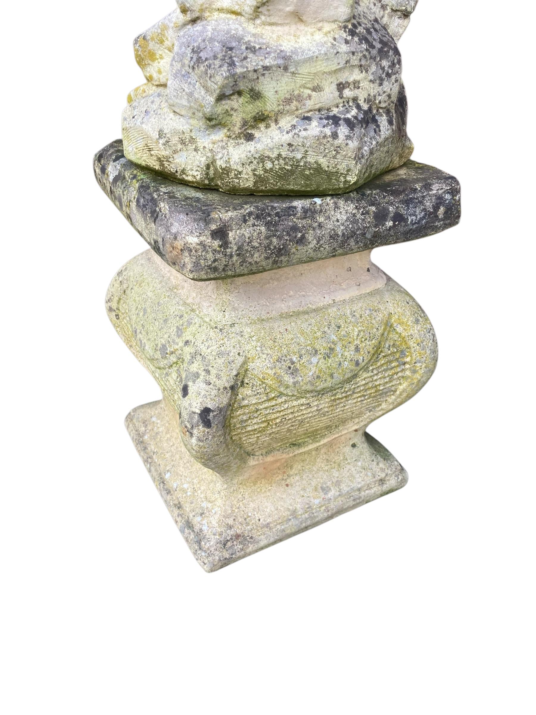 A weathered Stone Statue of Eagle on Plynth In Good Condition For Sale In Bishop's Stortford, GB