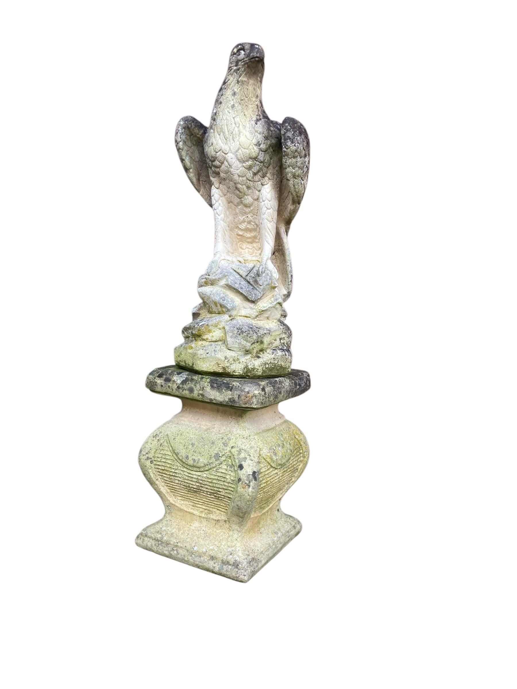 A weathered Stone Statue of Eagle on Plynth For Sale 2