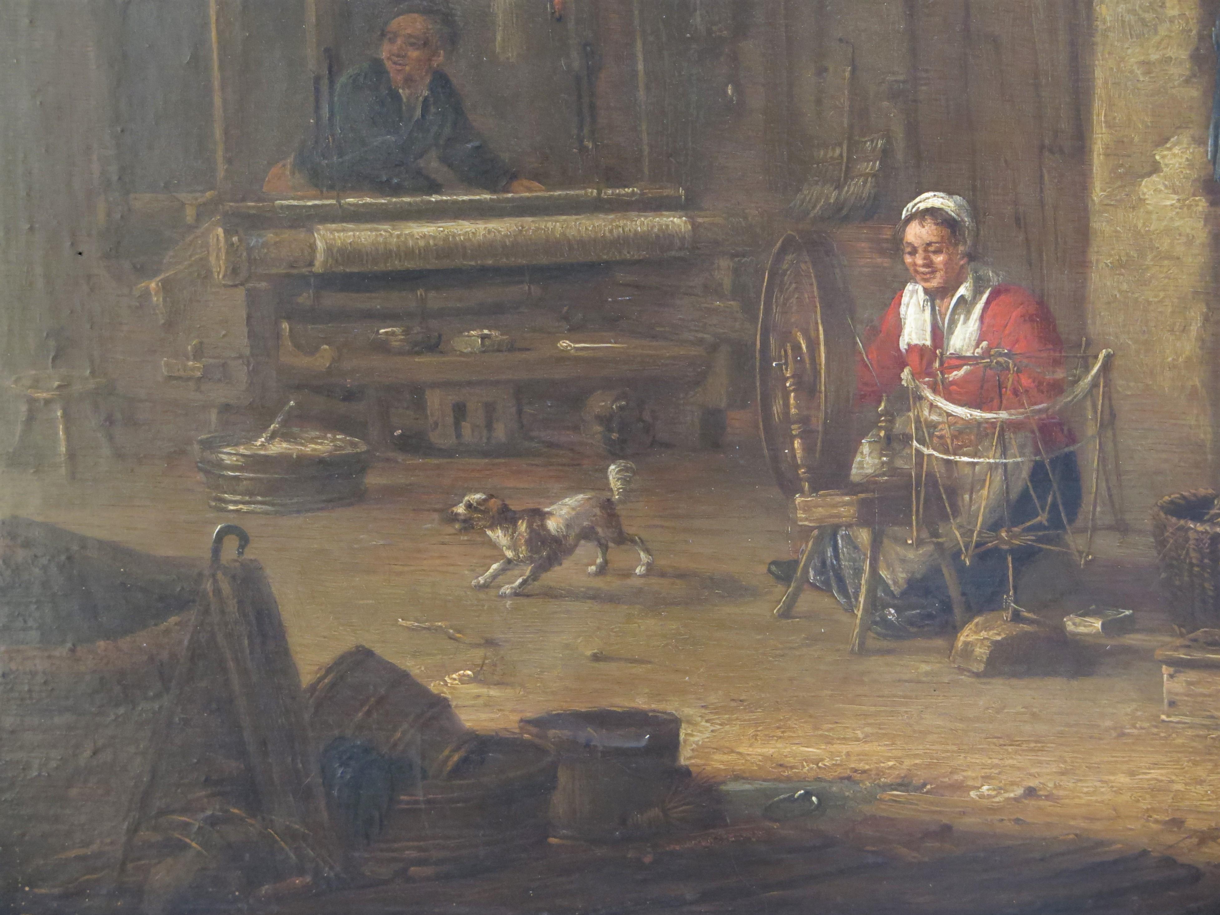 „A Weaver's Room“ Cornelis Gerritsz Decker zugeschrieben (Dutch, 1620-1678) (Vergoldet) im Angebot