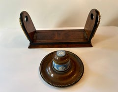 A Wedgwood Jasperware Mounted Brass and Wooden Bookend and Inkwell