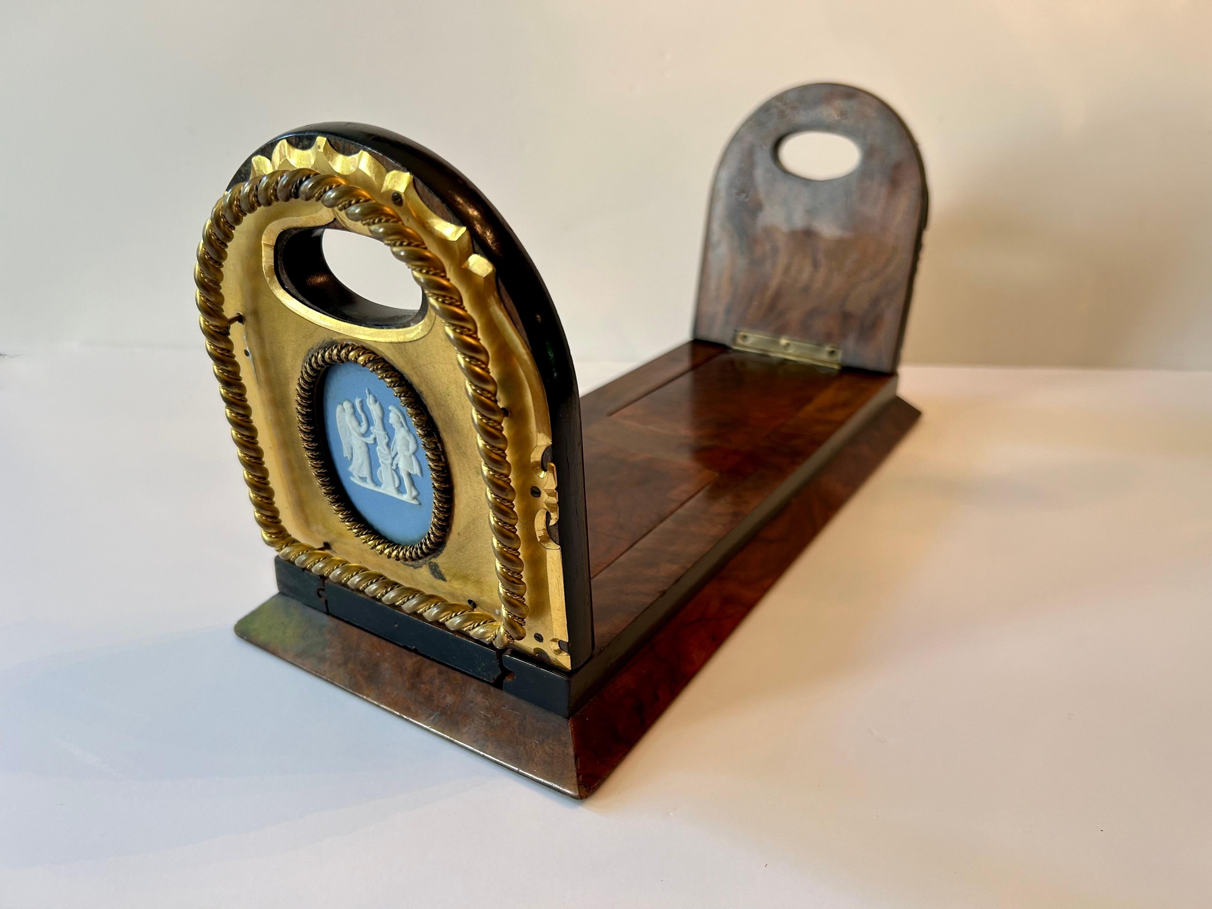 19th Century A Wedgwood Jasperware Mounted Brass and Wooden Bookend and Inkwell For Sale