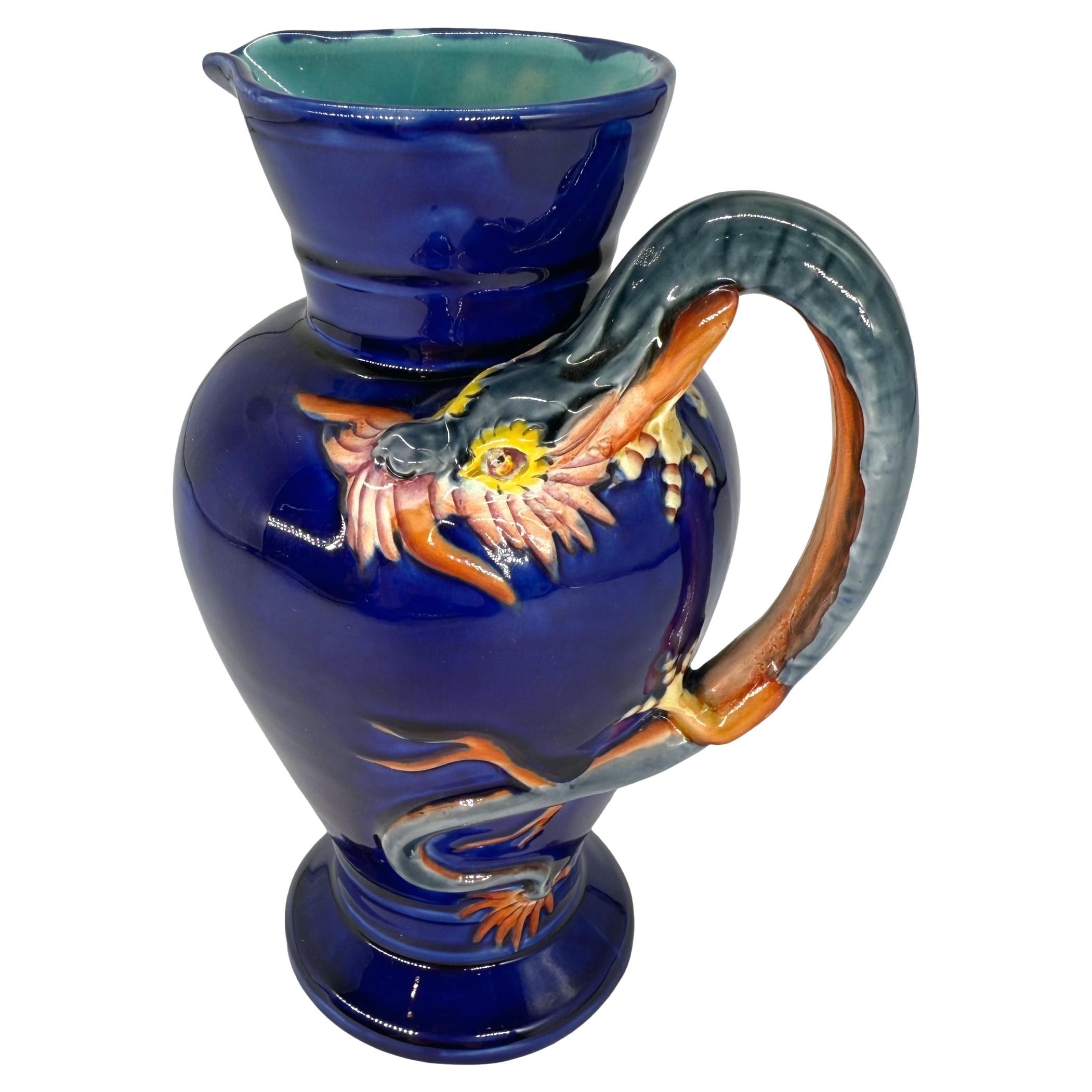 A Wedgwood Majolica Dragon Jug, Designed by Hughes Protât and Dated 1878
