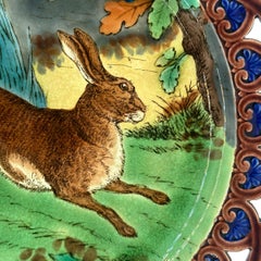 A Wedgwood Majolica Hare Game Cabinet Plate, Reticulated, English, 1877