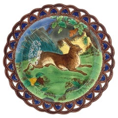 Assiette de rangement en forme de harnais en majolique de Wedgwood, réticulée, anglaise, 1877