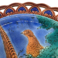 A Wedgwood Majolica Pheasants Game Cabinet Plate, Reticulated, English, 1877