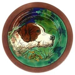 Antique A Wedgwood Majolica Plate with Dog, English, ca. 1873