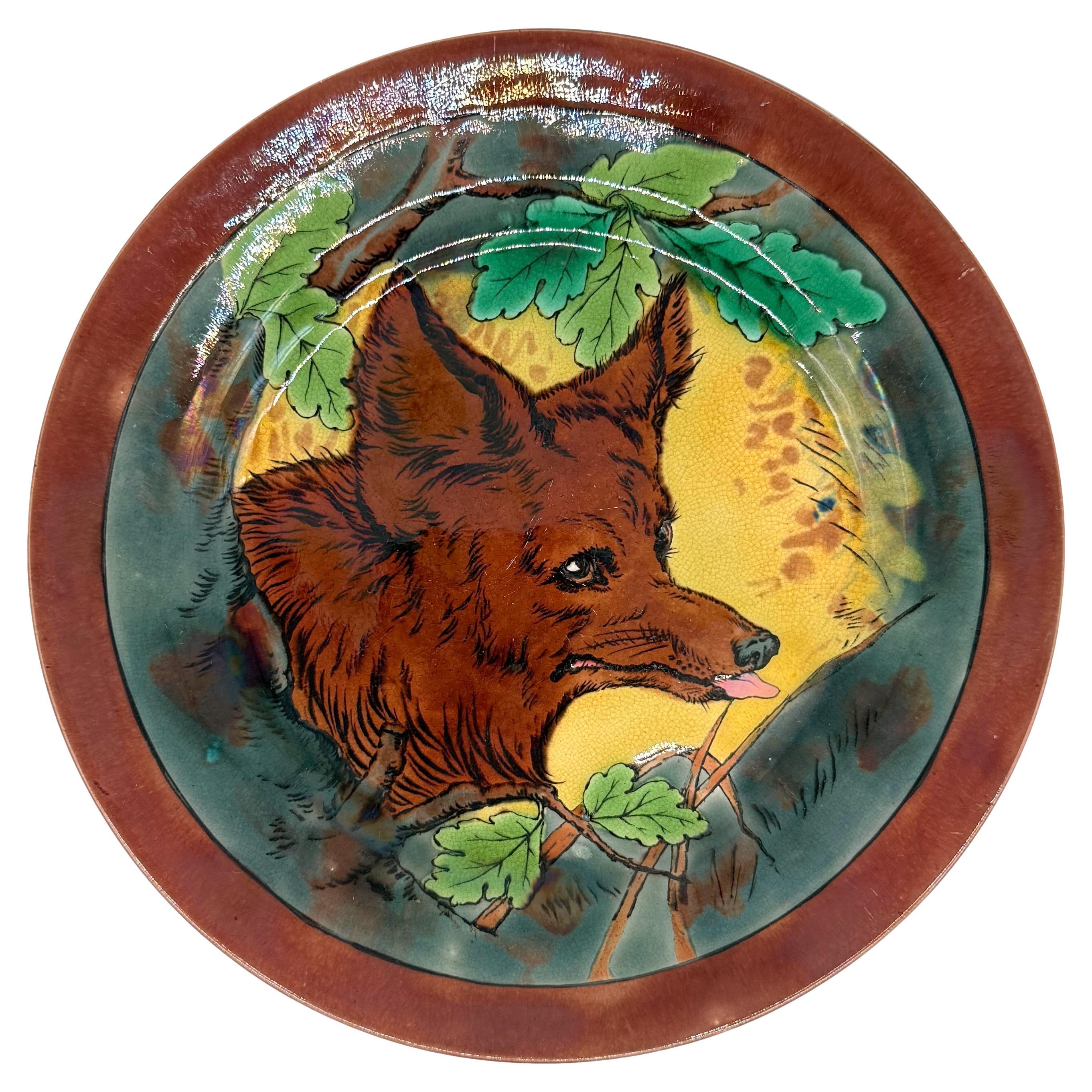 A Wedgwood Majolica Plate with Fox, English, Dated 1873