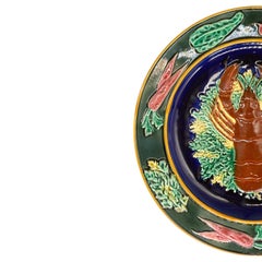 A Wedgwood Majolica Red Lobster Plate on Cobalt Ground, English, Dated 1882