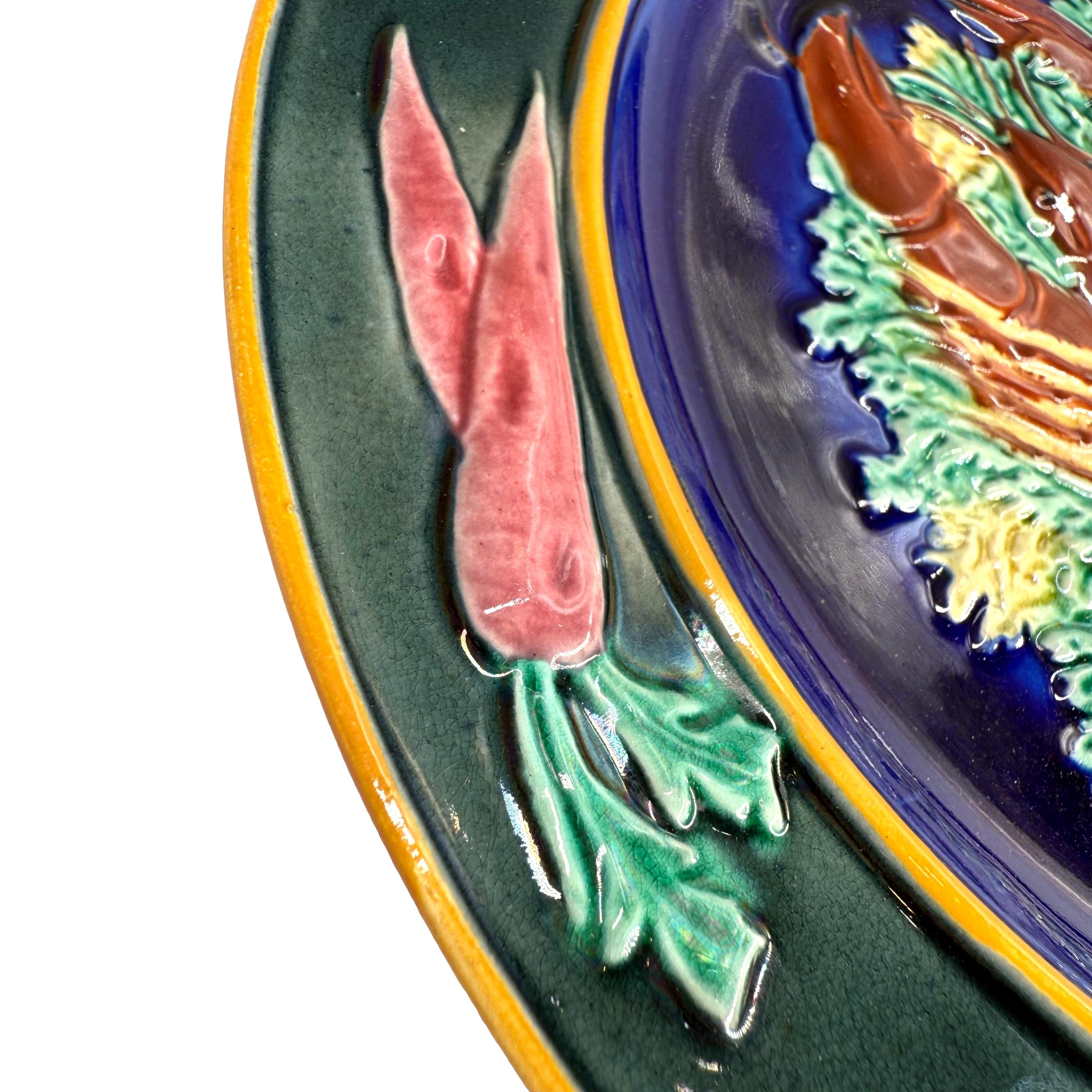 19th Century A Wedgwood Majolica Red Lobster Plate on Cobalt Ground, English, Dated 1882 For Sale