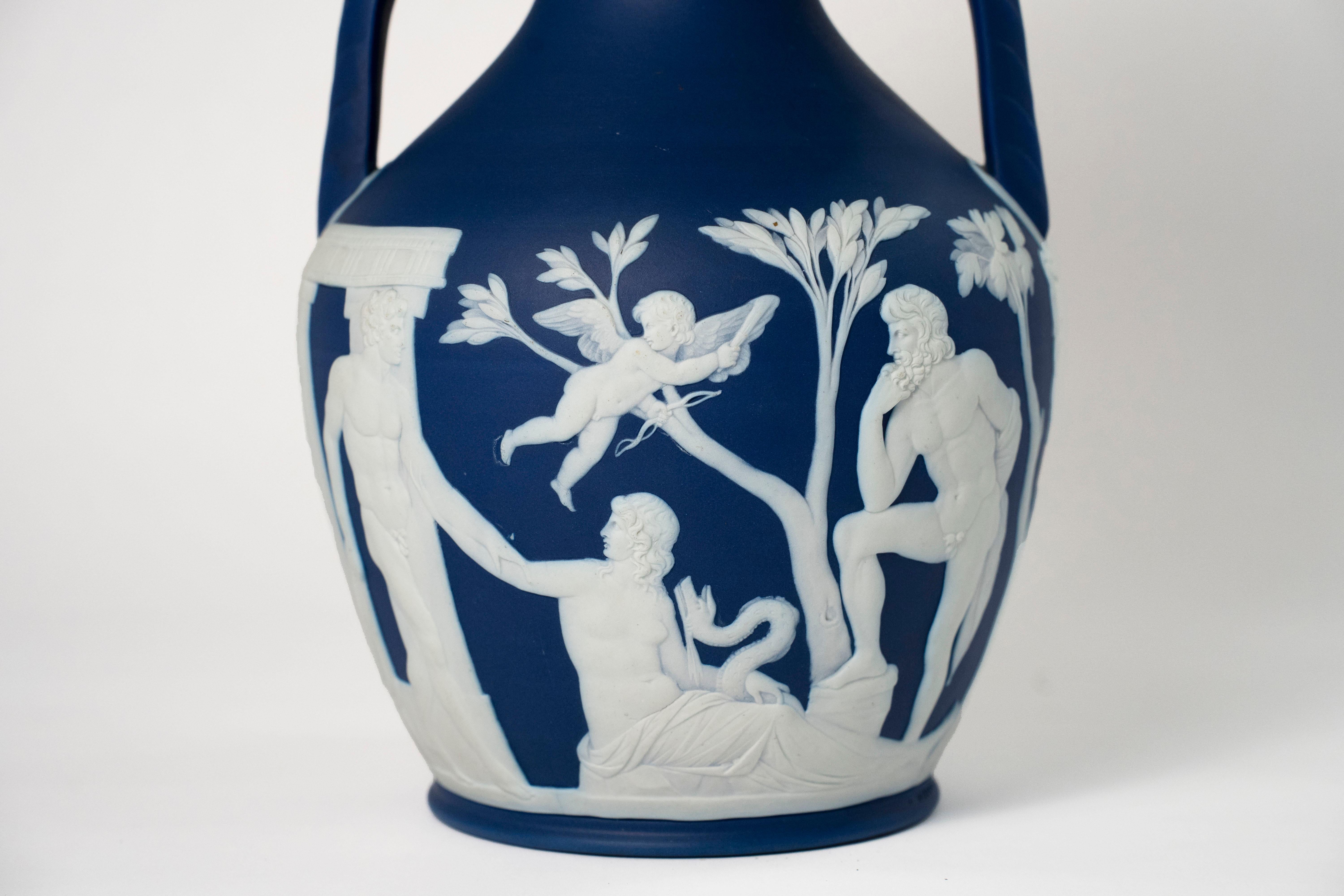 A Wedgwood Portland Jasperware Vase, Circa 1875, England. This vase is 