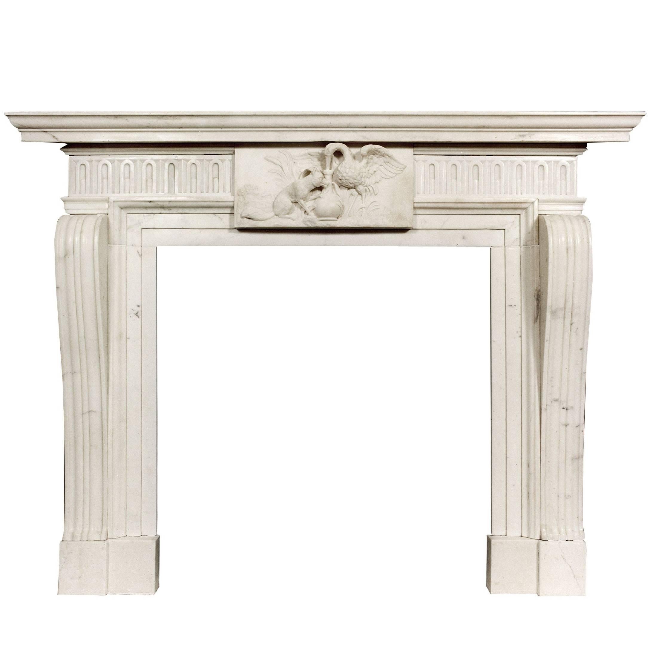 Well Carved Antique English Statuary White Marble Fireplace For Sale