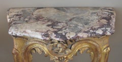 Well-Carved Italian Rococo Giltwood Wall Console with Calcutta Viola Marble Top