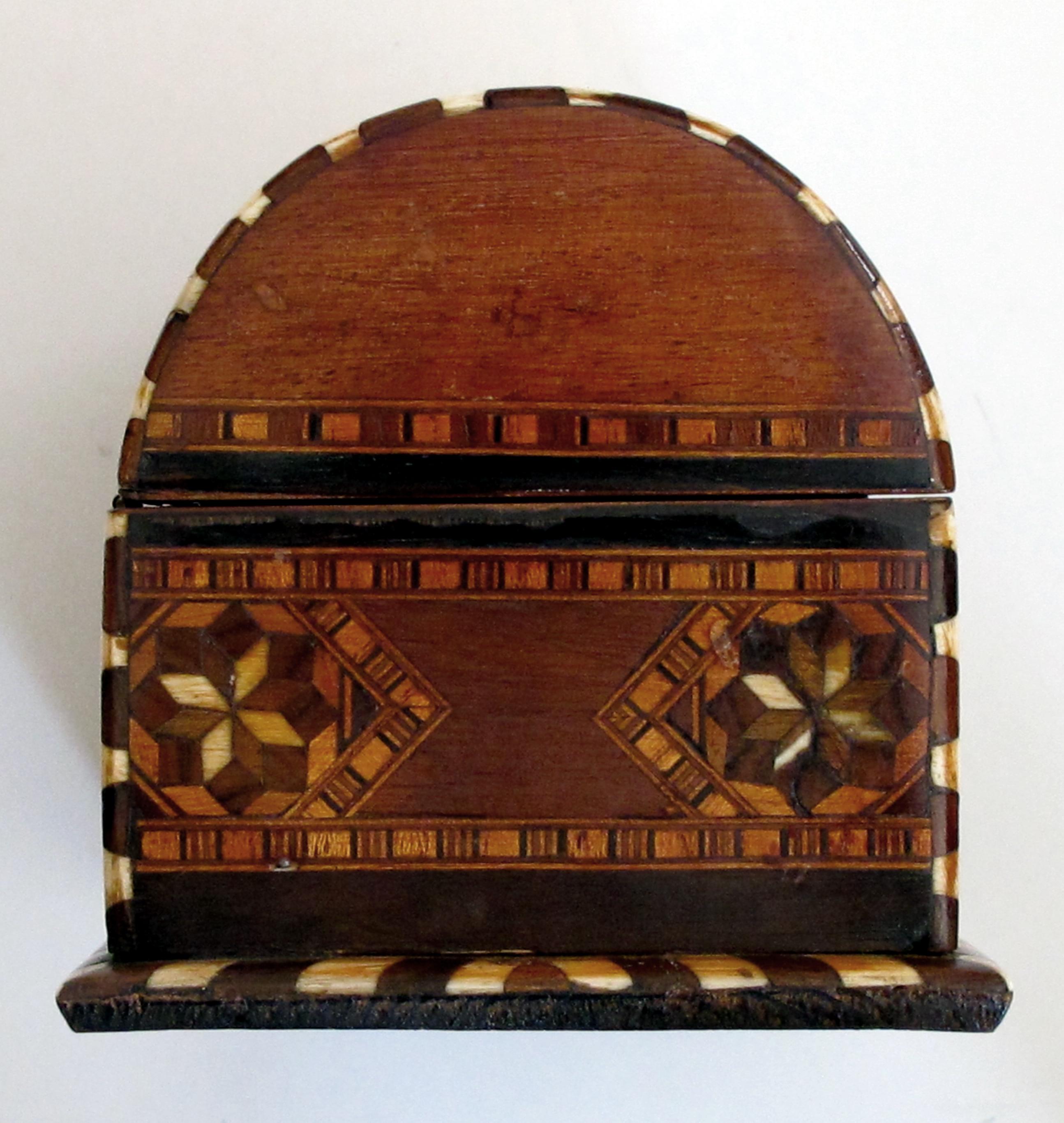 Early 20th Century Well-Crafted and Richly-Patinated Syrian Inlaid Trinket Box with Domed Lid