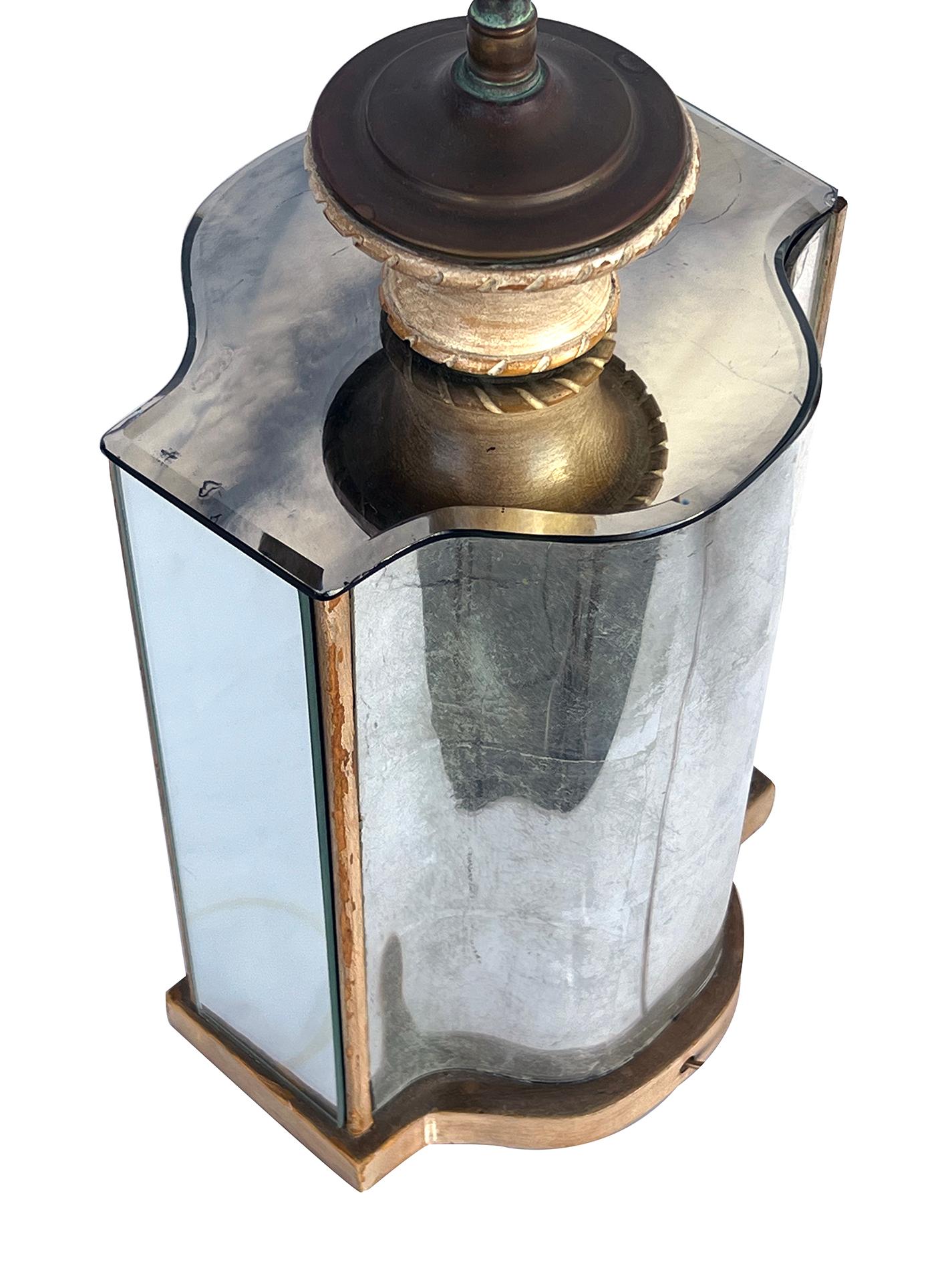Mid-20th Century A Well-crafted French Reverse-painted and Mirrored Arbalete-form Lamp For Sale