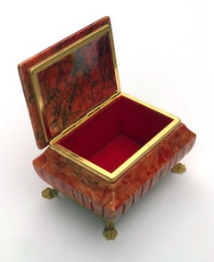 Well-Figured Lidded Sarcophagus-Shaped Coral Colored Marble Box