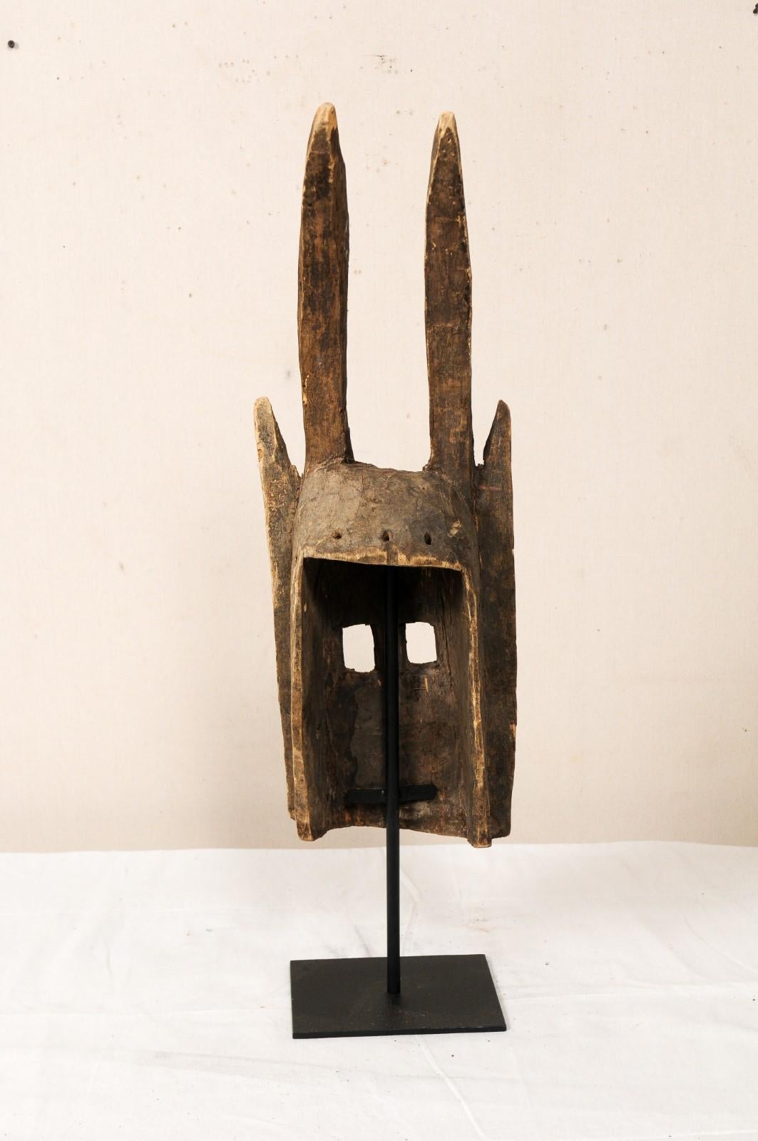 A West African Dogon Tribe Antelope Ceremonial Dance Mask on Custom Iron Stand 3