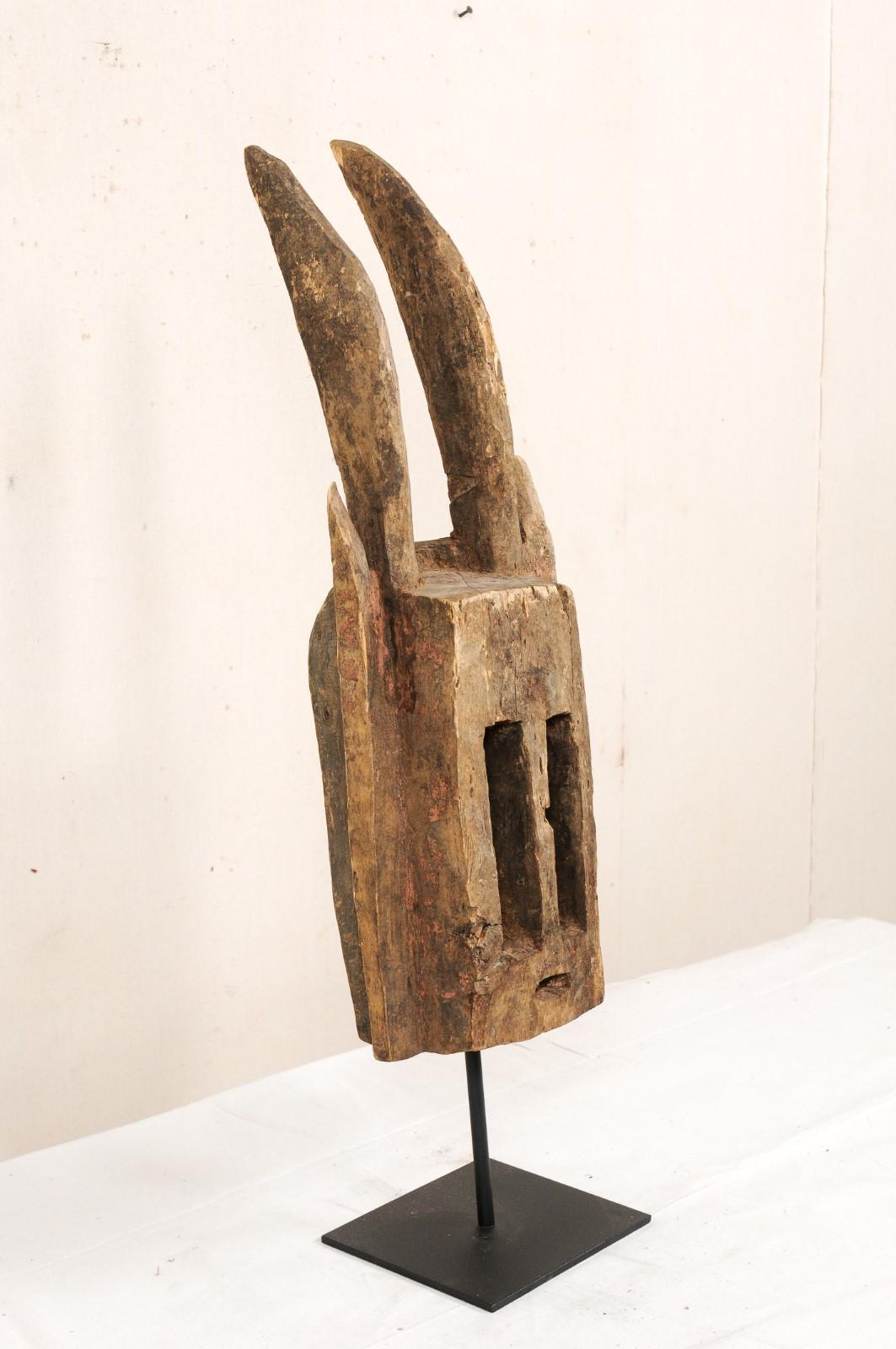 Malian A West African Dogon Tribe Antelope Ceremonial Dance Mask on Custom Iron Stand