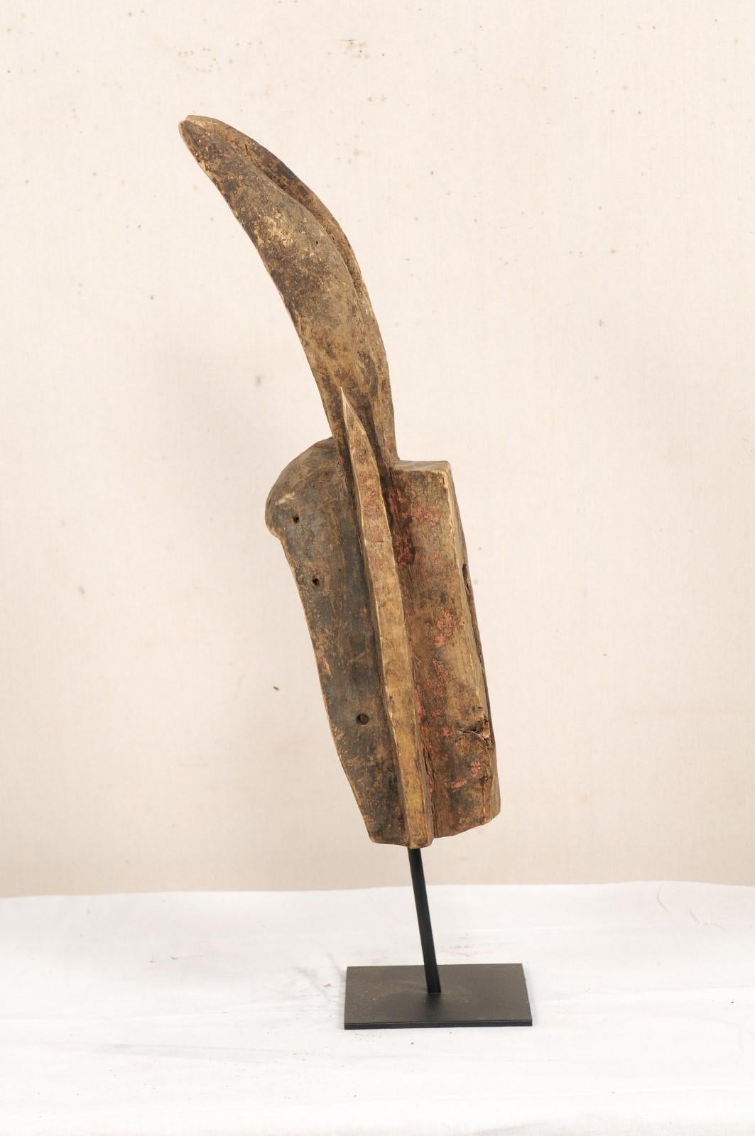 A West African Dogon Tribe Antelope Ceremonial Dance Mask on Custom Iron Stand In Good Condition In Atlanta, GA