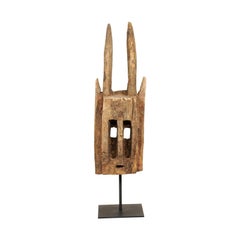 A West African Dogon Tribe Antelope Ceremonial Dance Mask on Custom Iron Stand
