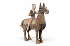 A Western Han Large Painted Pottery Equestrian Figure