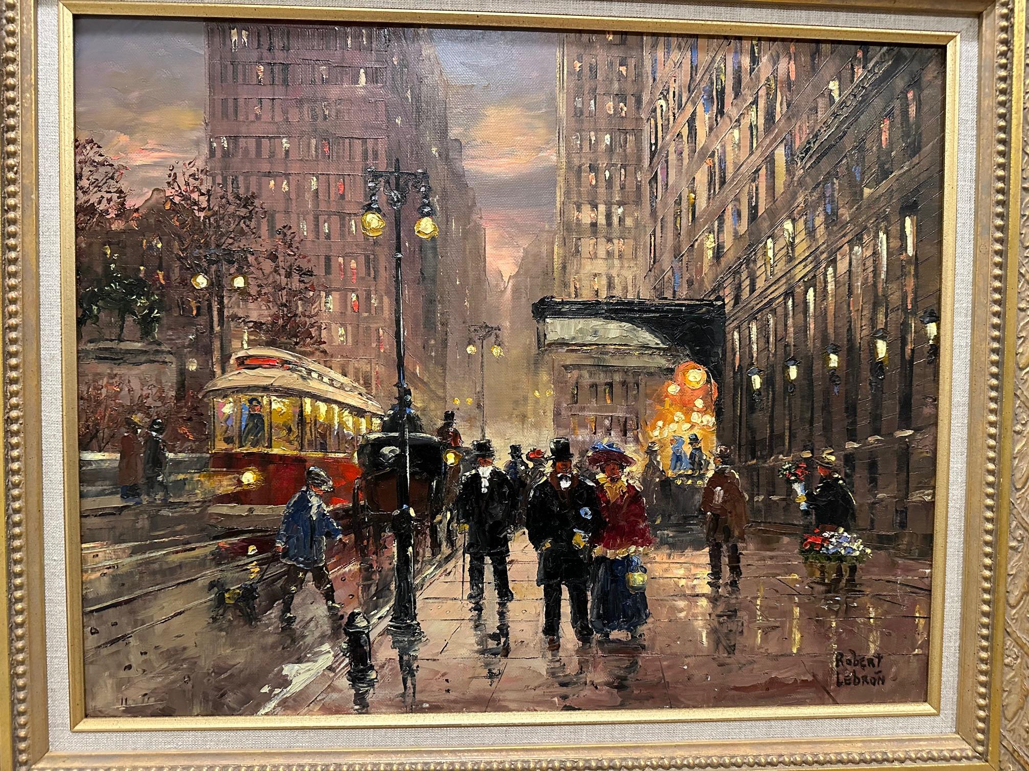 Toile Scène de nuit mouillée à New York par l'artiste The Robert Lebron en vente