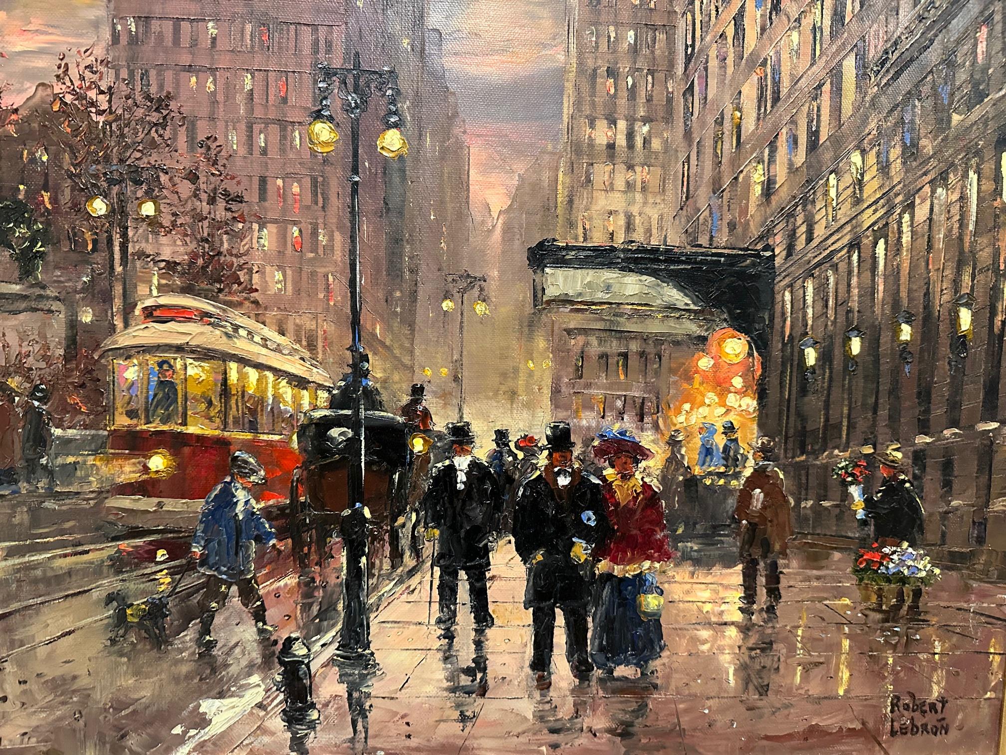 Scène de nuit mouillée à New York par l'artiste The Robert Lebron en vente 1