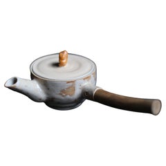 Wheel Thrown Teapot with a Branch Handle 'Joinery' in White Clay with Cream