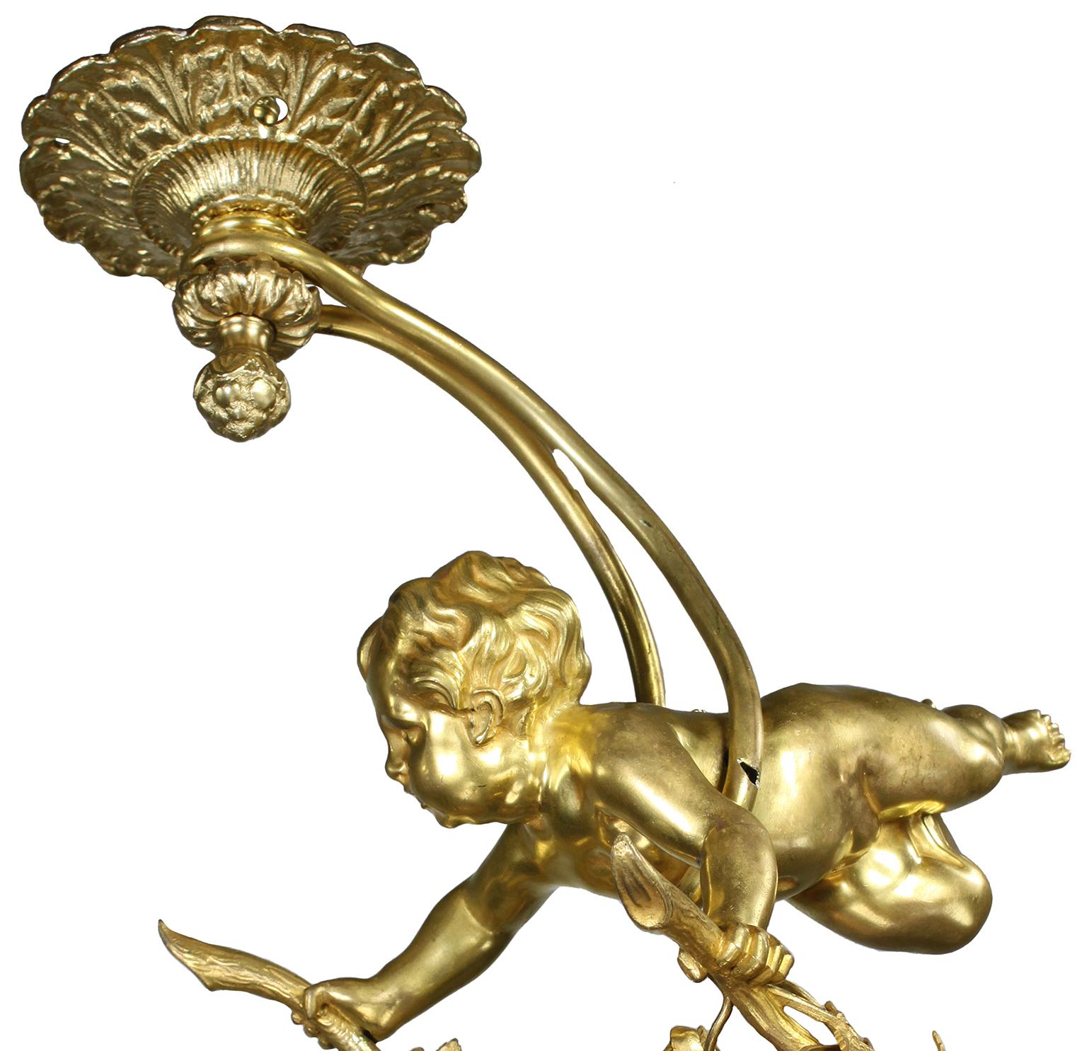 Whimsical French 19th/20th Century Gilt-Bronze Belle Époque Putto Chandelier For Sale 1
